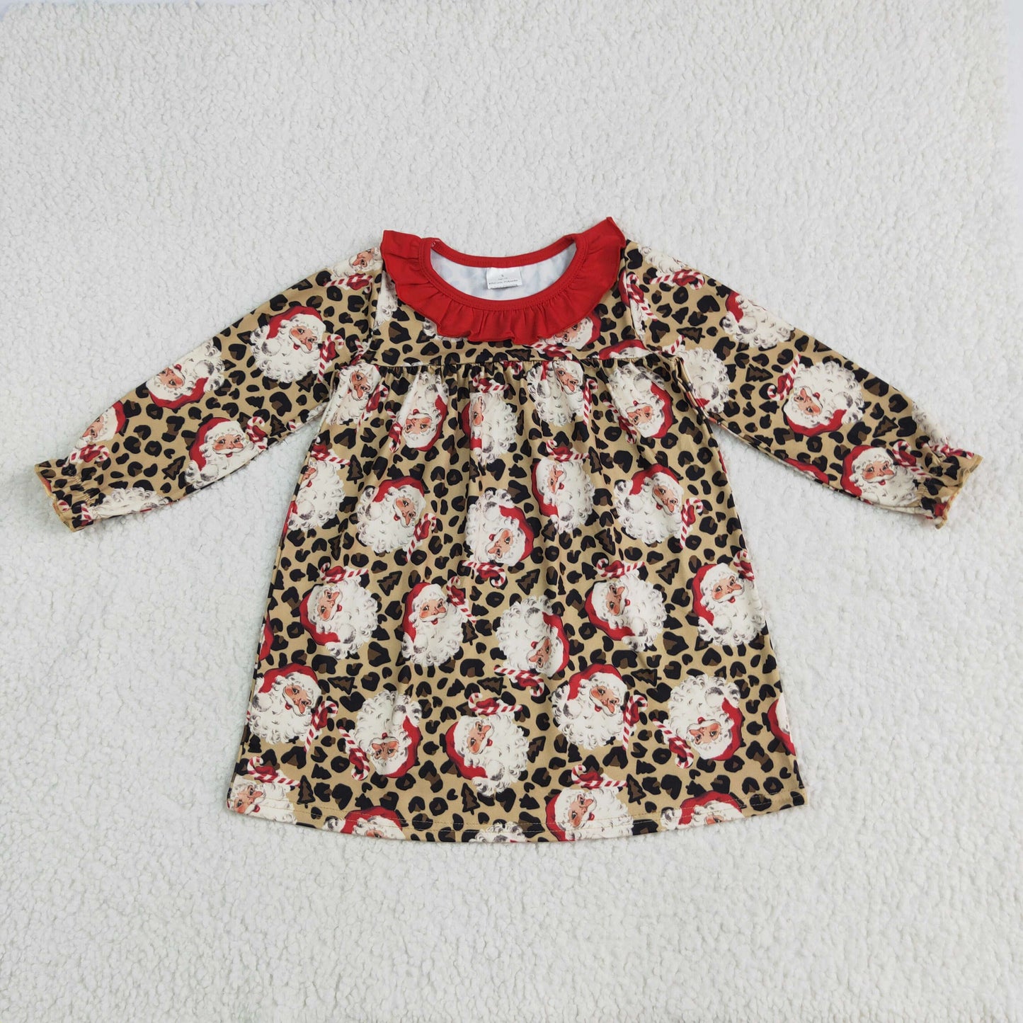 GLD1065 baby girls Christmas Santa Claus leopard red floral dress