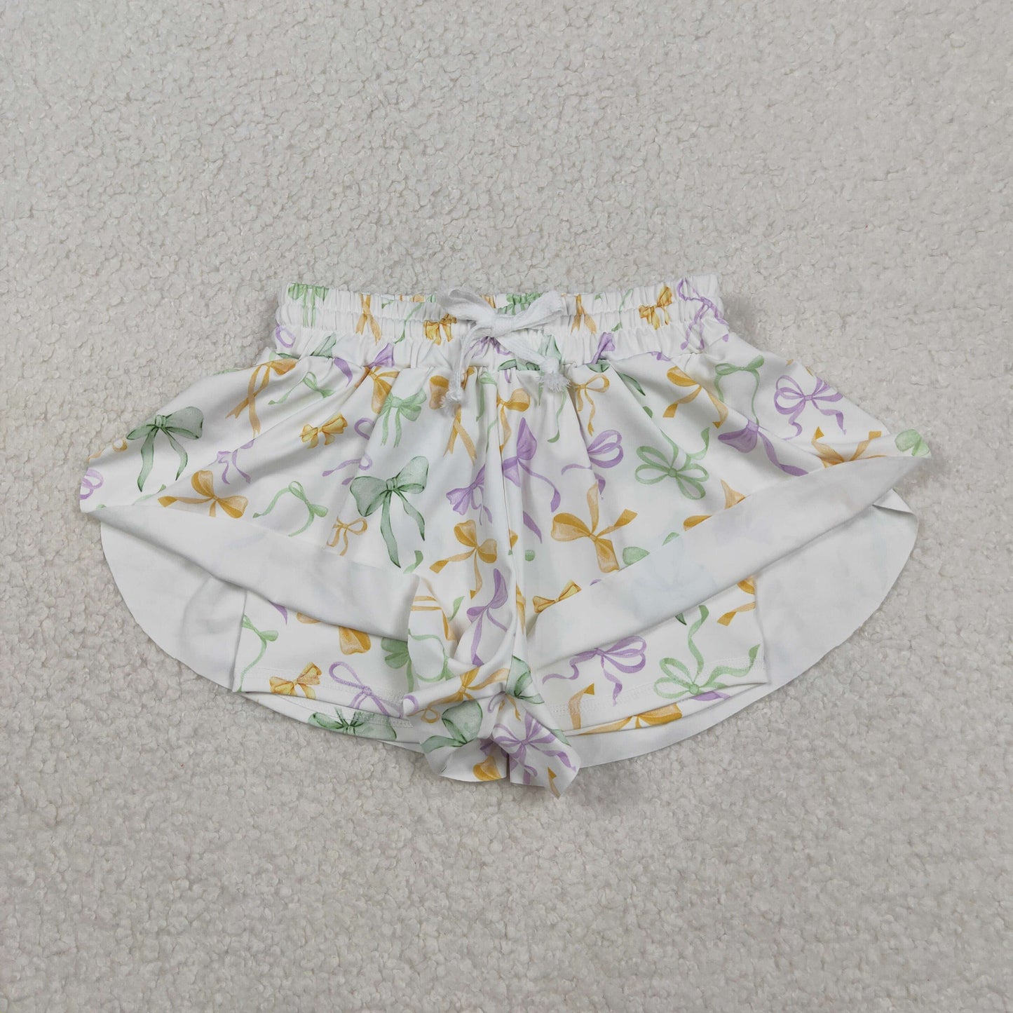 SS0682 baby girls Mardi Gras bow shorts yoga