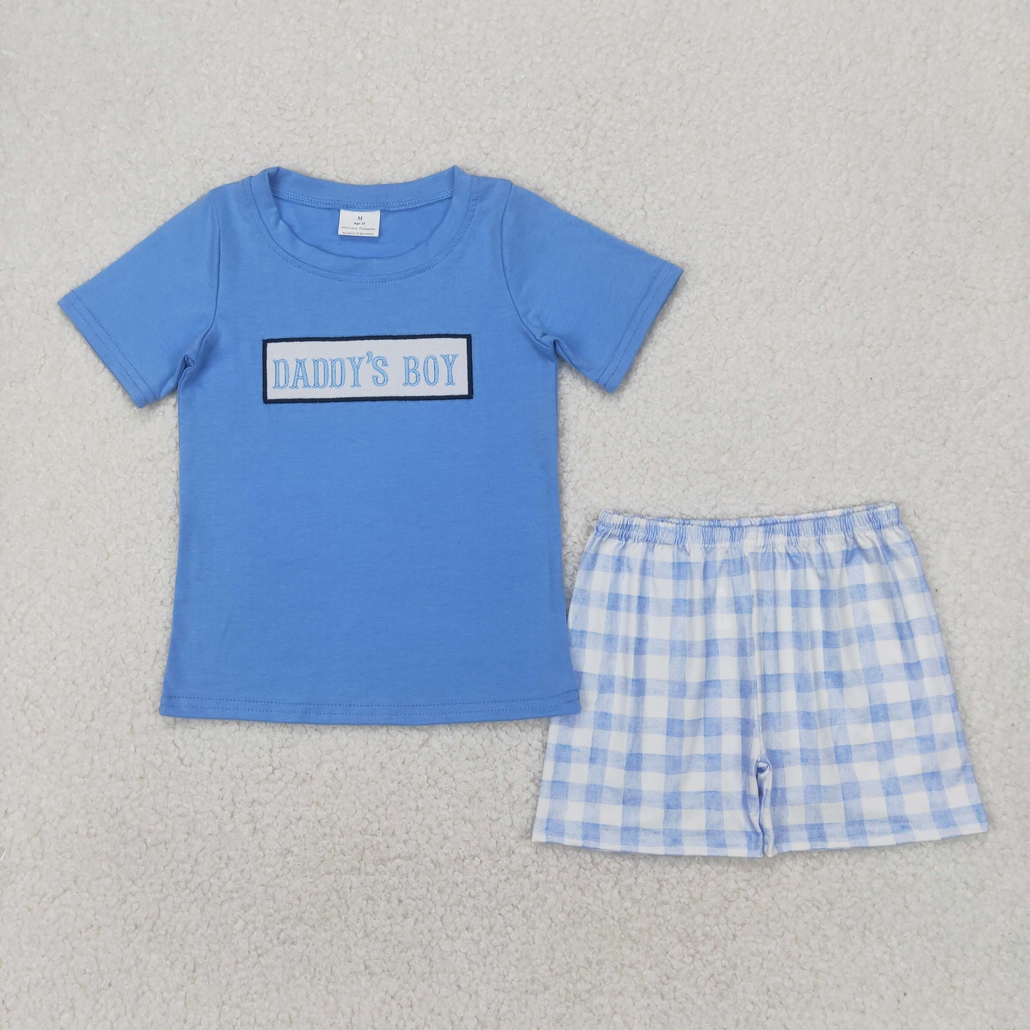 BSSO1433 Boys blue DADDY'S BOY checkered shorts outfits embroidery