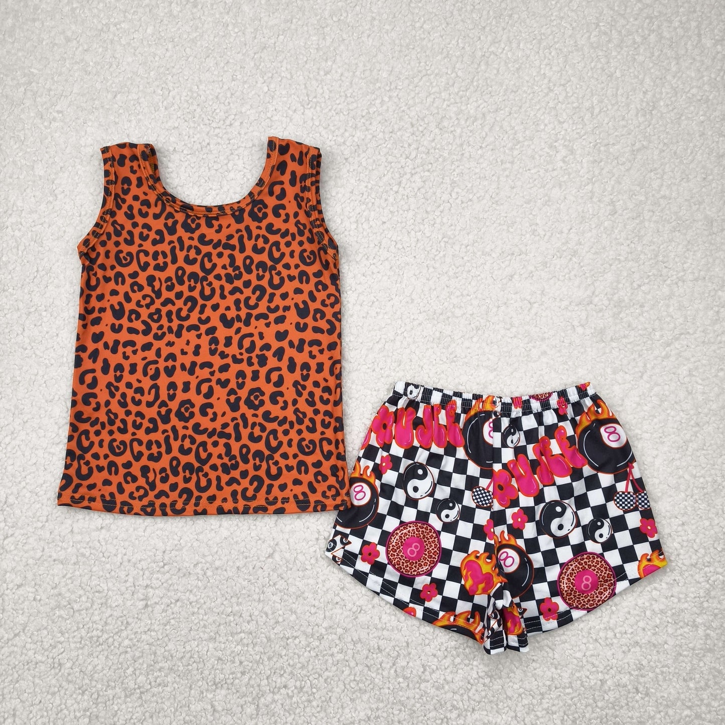 GSSO2391 baby girls leopard sleeveless shorts outfits