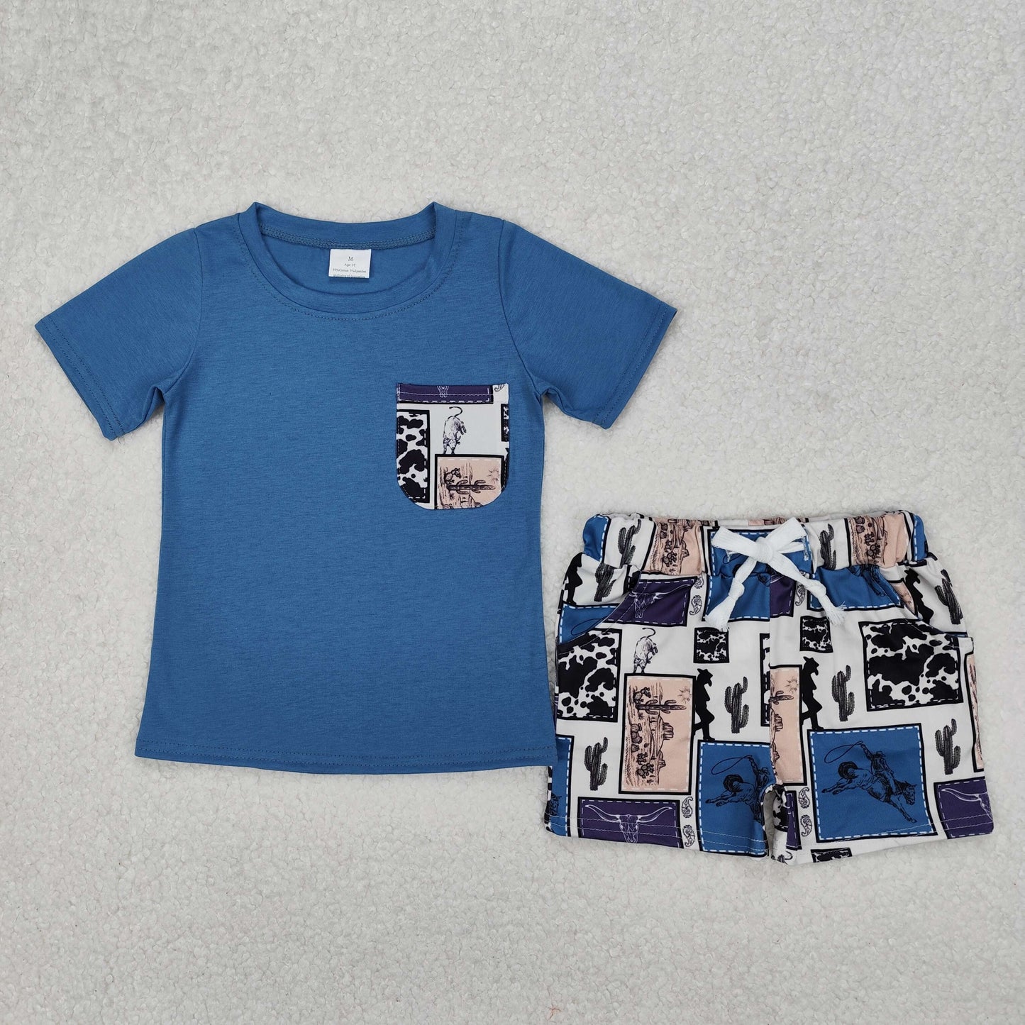 BSSO1286 Boys blue pocket shorts outfits