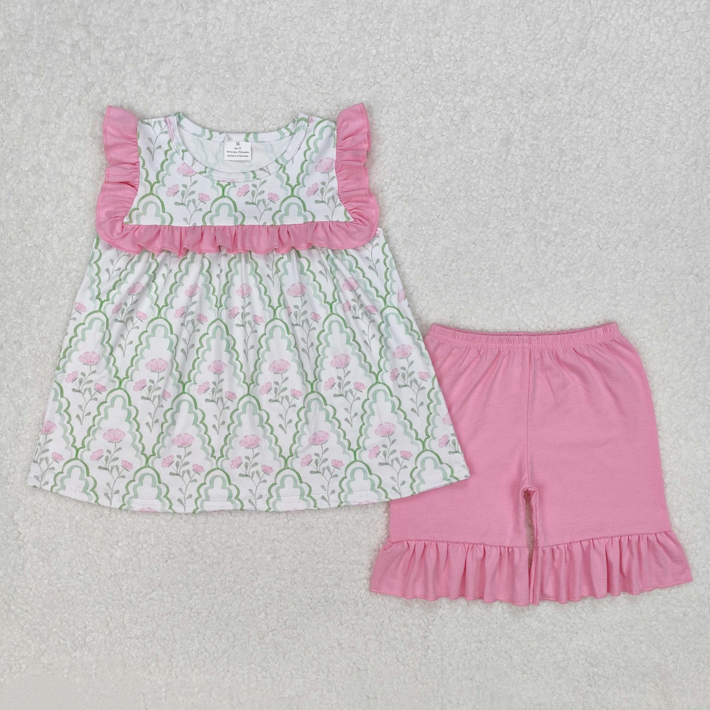 GSSO2013 girls pink floral sleeveless green checkered shorts outfits