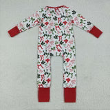 LR2203 baby girls Christmas bow zipper red romper (Shipment from the US)