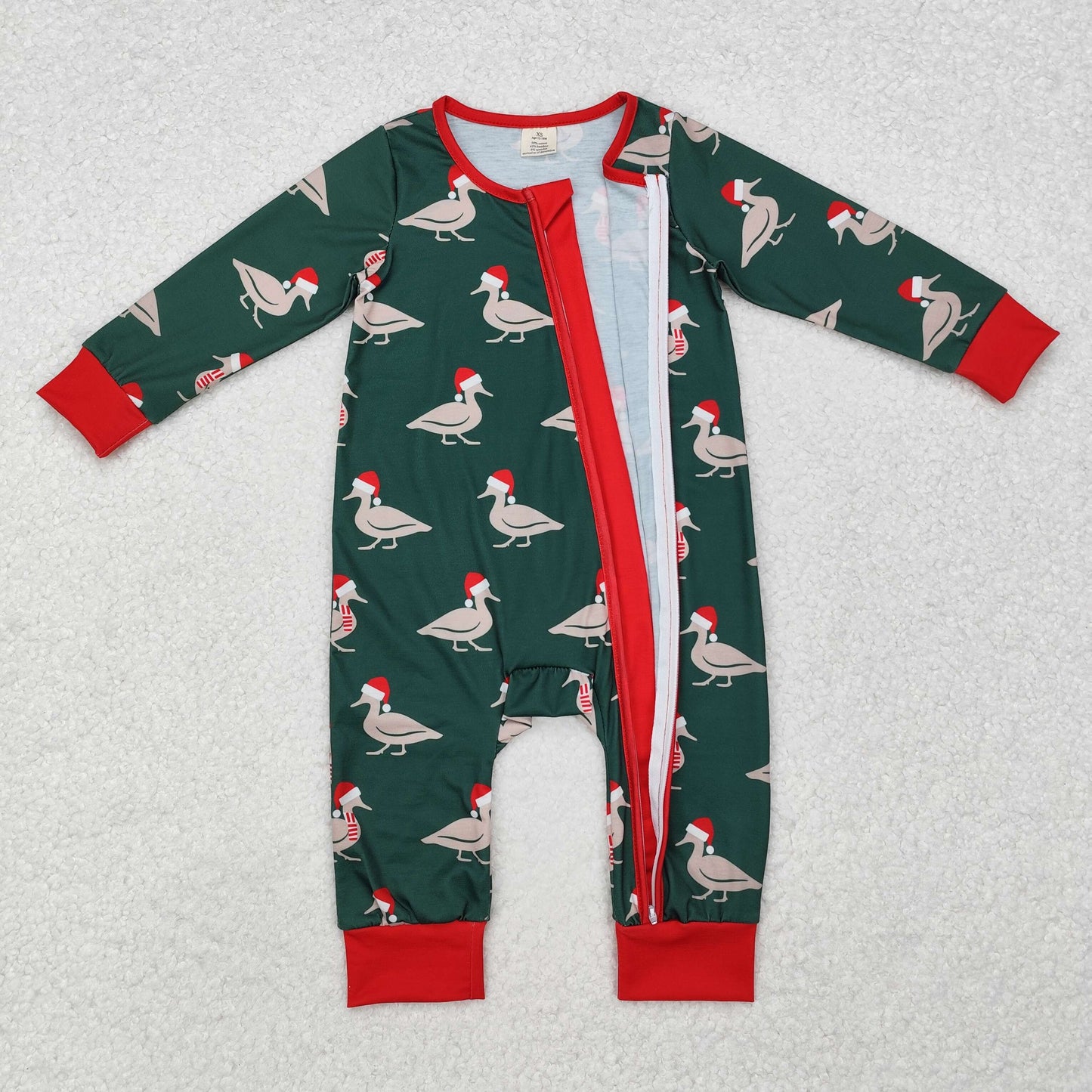 LR1861 Baby boys Christmas duck zipper bamboo romper