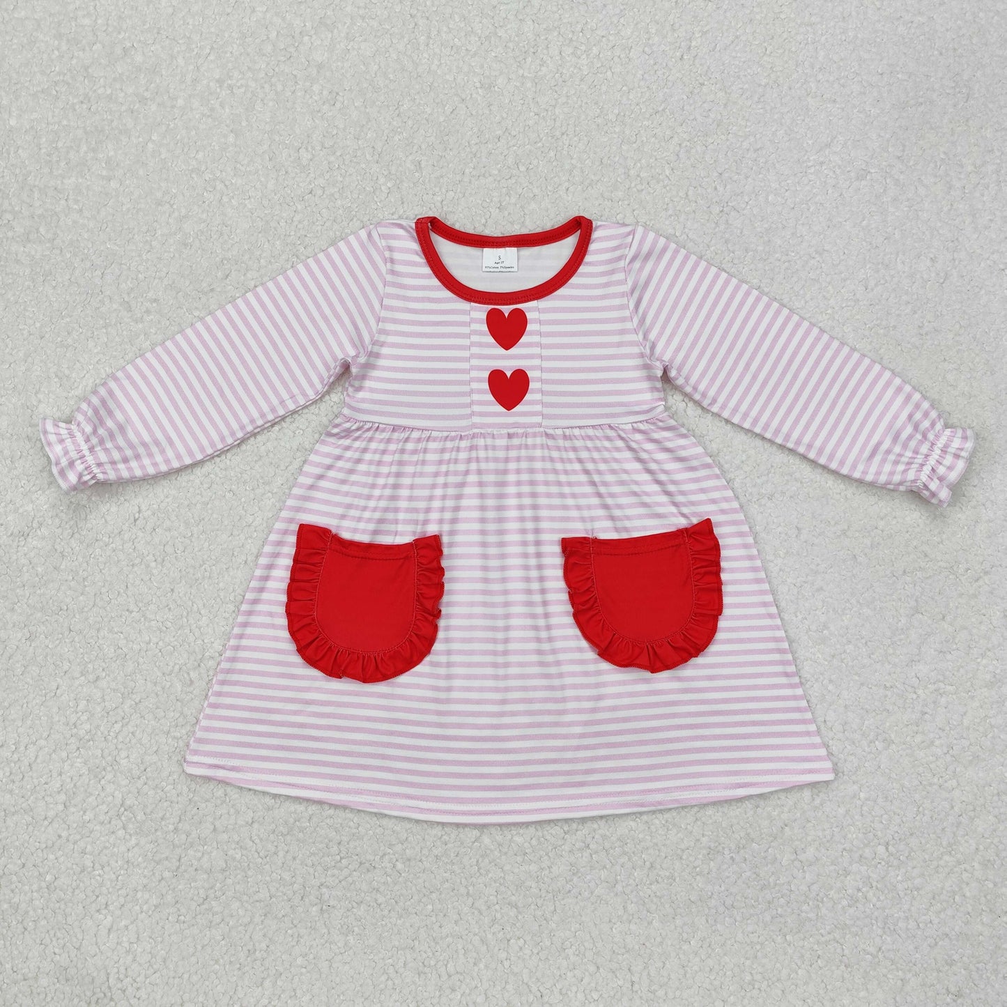 GLD0853 baby Girls red love heart pocket Valentine Day Dress
