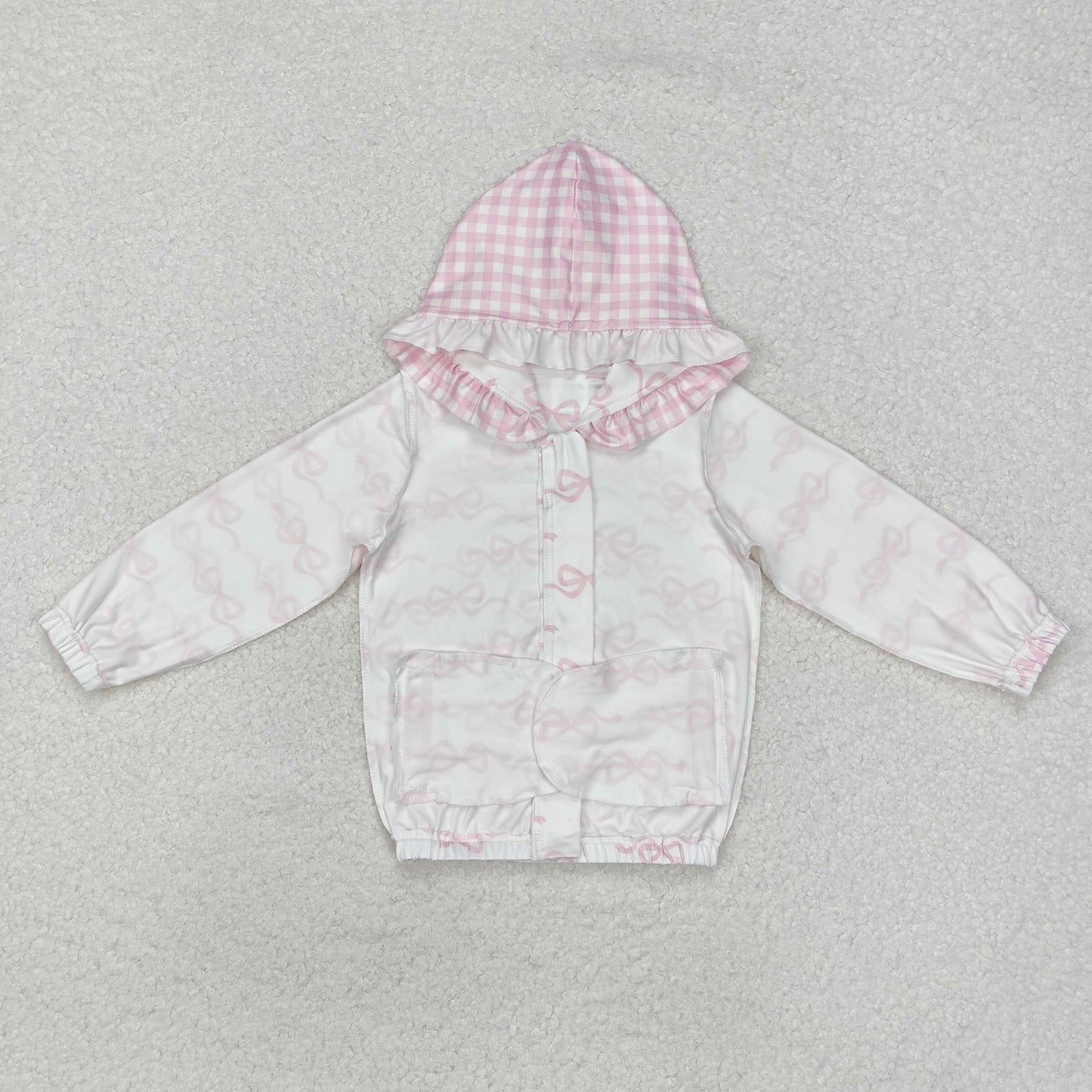 GT0873 girl long sleeve hat pink bow zipper coat top