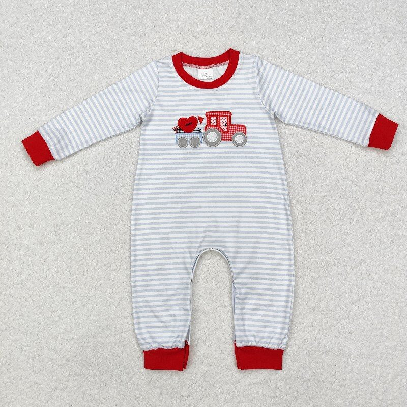 Matching Baby girls boys Valentine's Day Love tractor red outfits embroidery