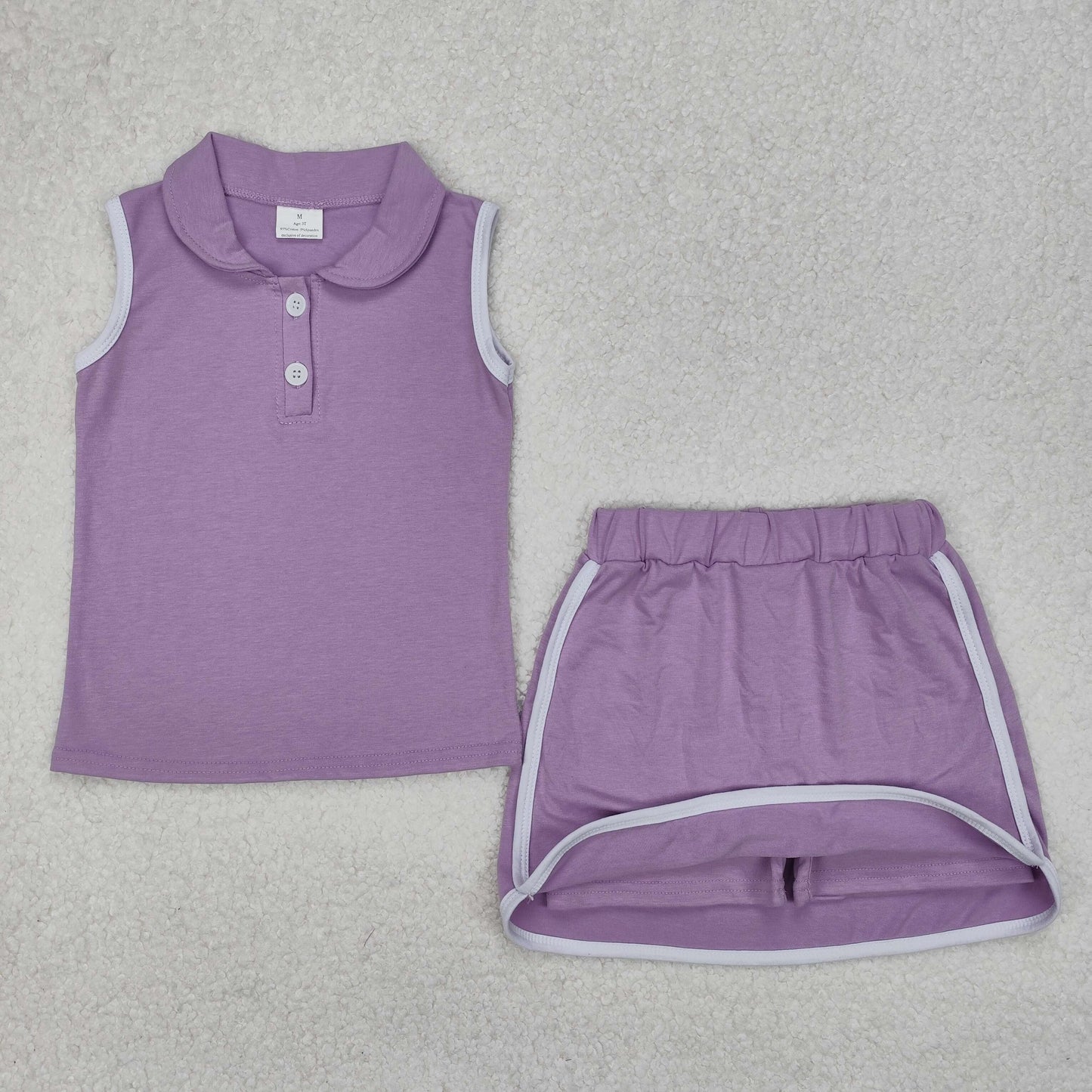 GSD1976 baby girls purple sleeveless button outfits Pure cotton