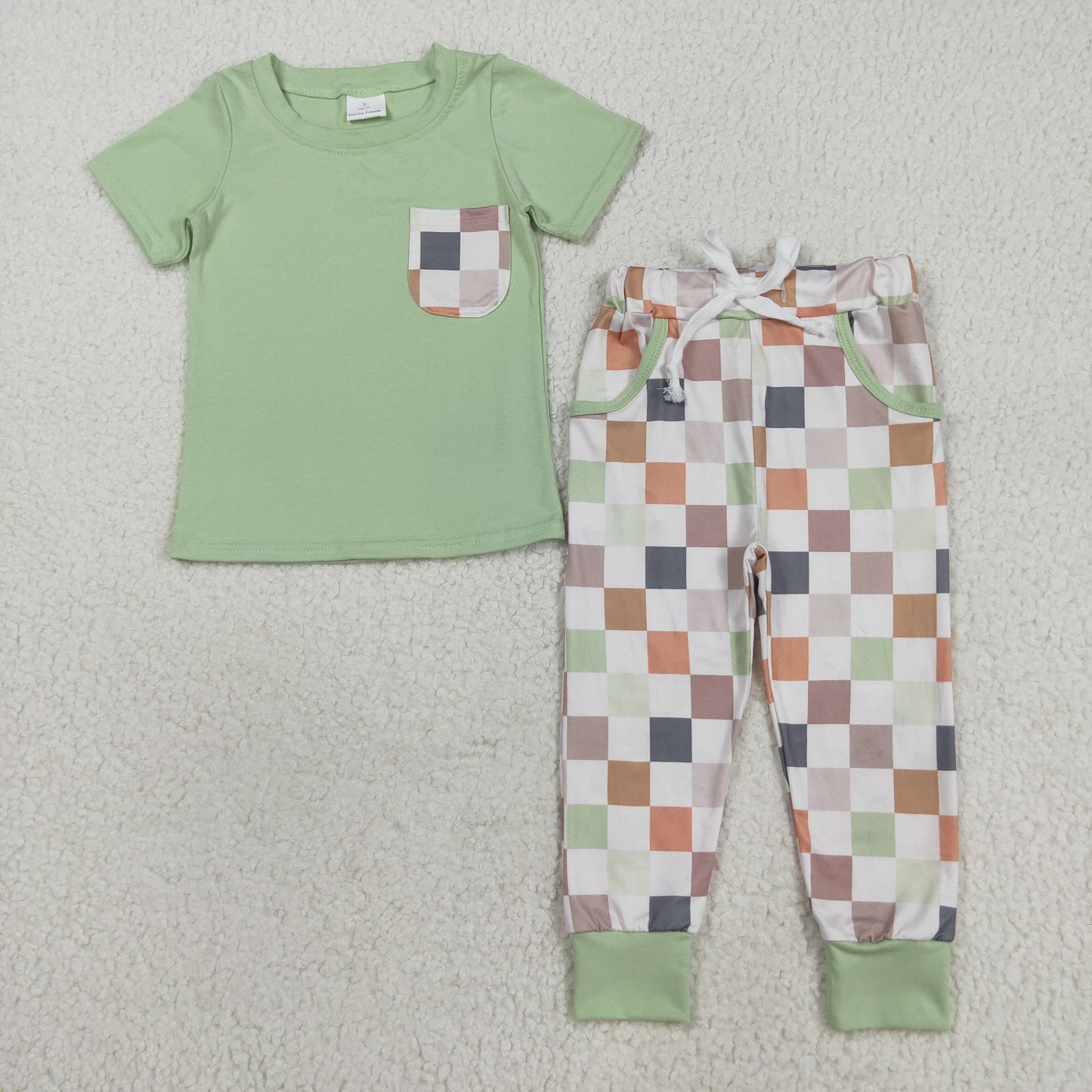 BSPO0576 baby Boys short sleeve checkered outfits