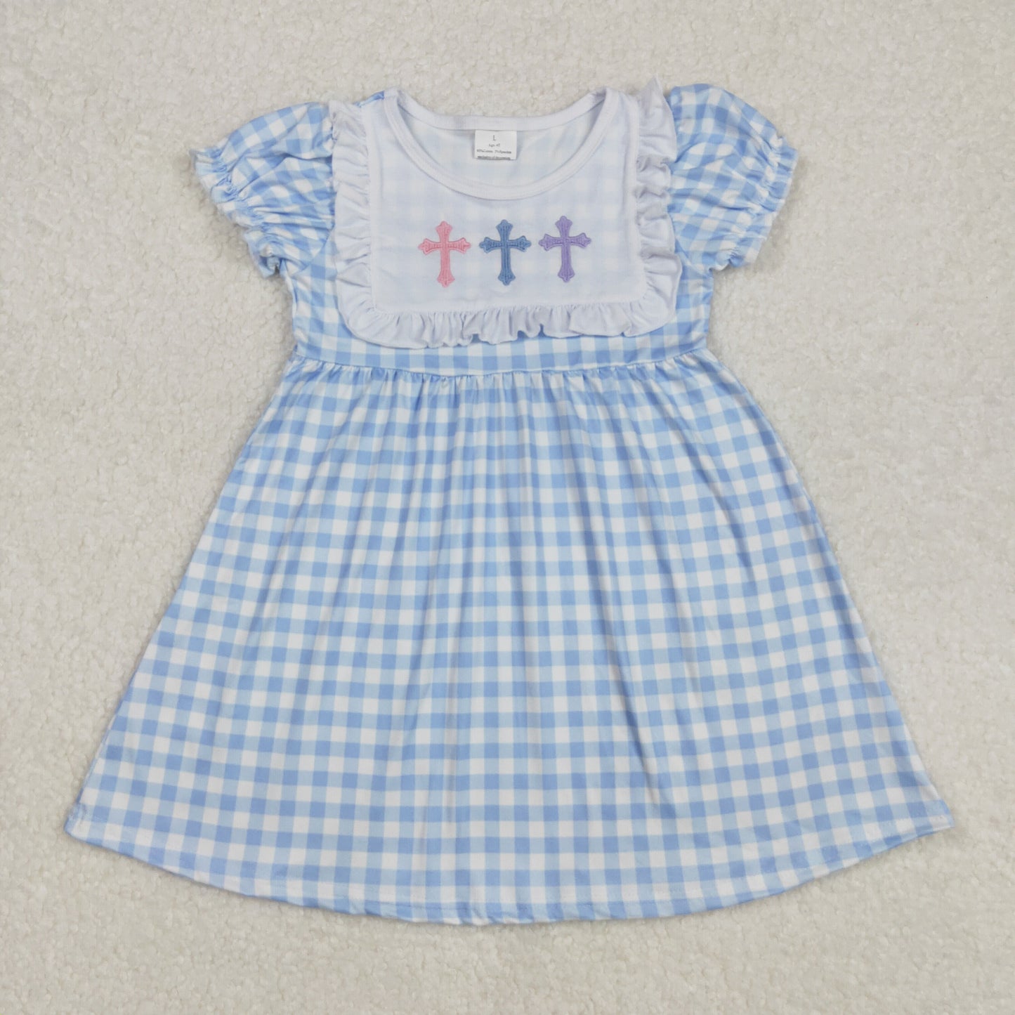 GSD1522 Baby girls Cross lace lace blue plaid dress embroidery