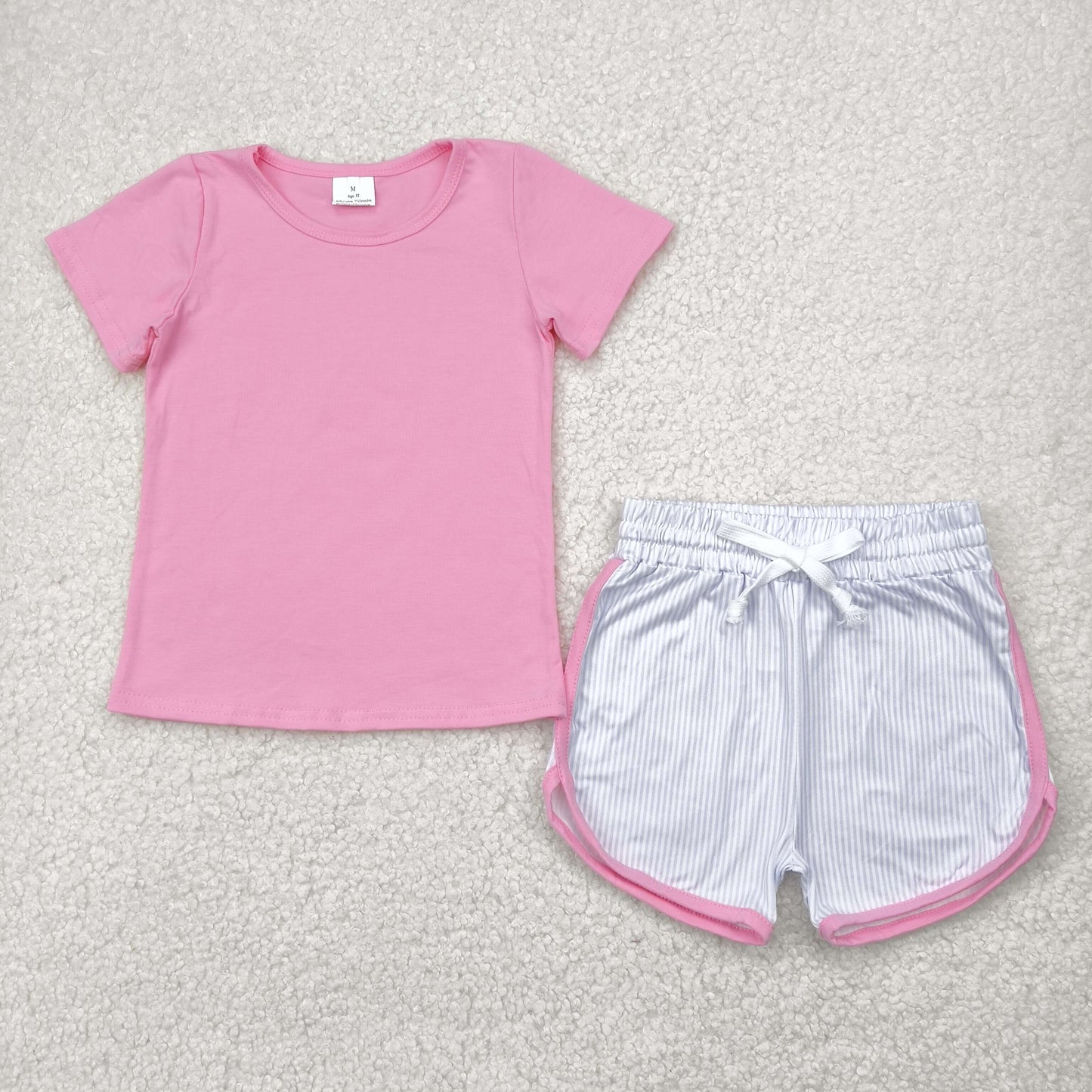 GSSO2543 baby girls pink short sleeve shorts outfits