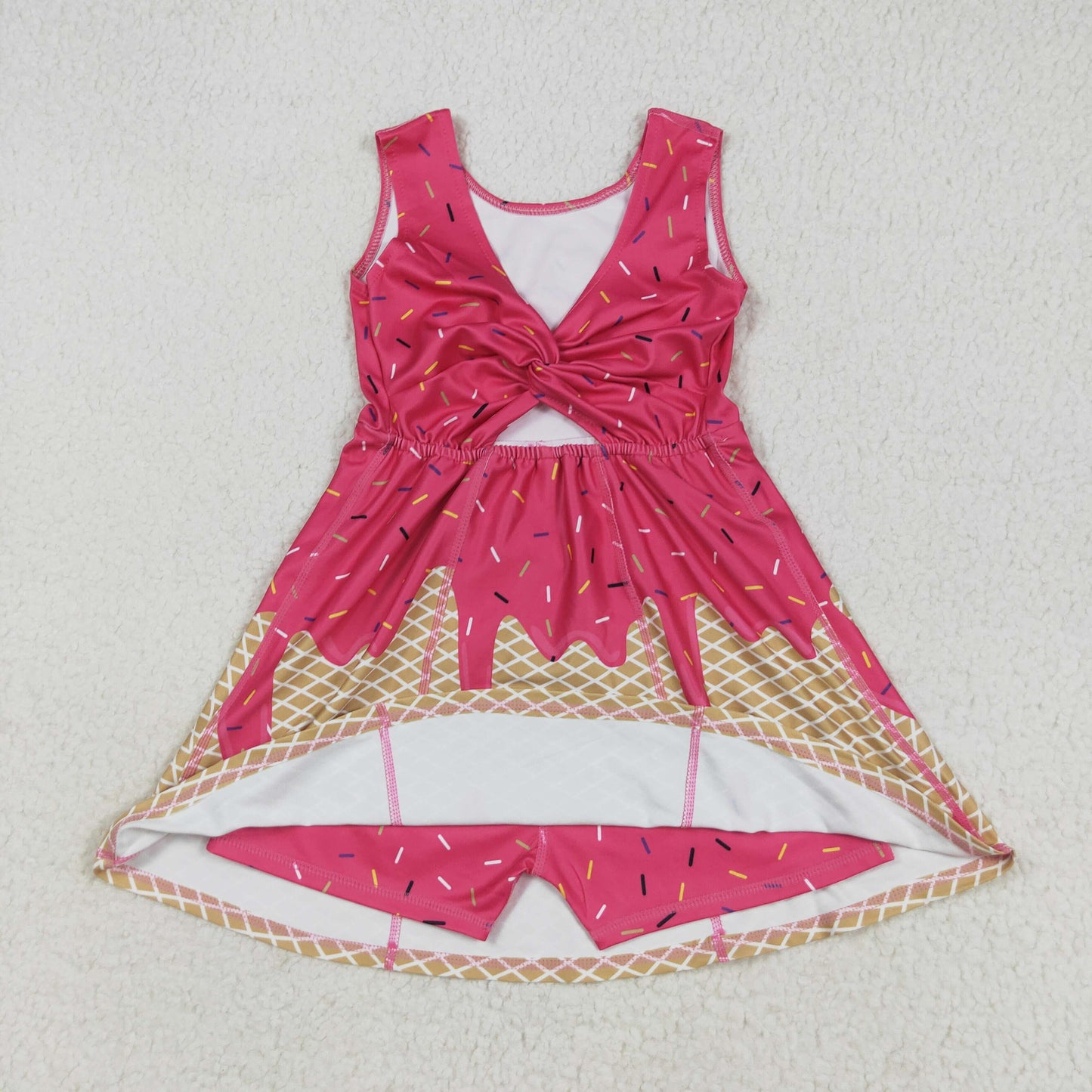GSD2427 girls sleeveless rose ice cream checkered Dress yoga