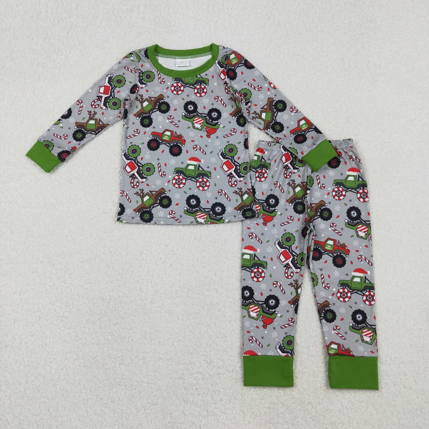 BLP1286 boys Christmas tractor green pajamas