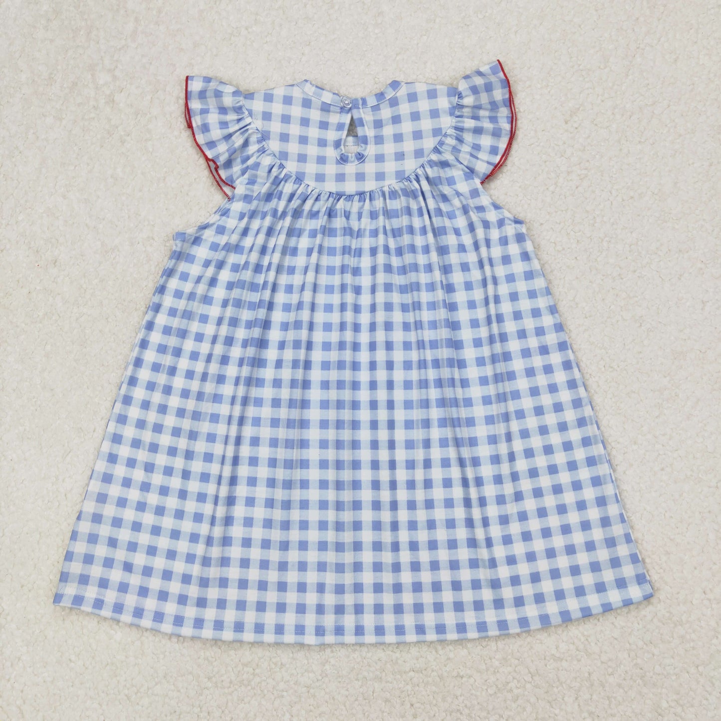 GSD1817 baby Girls July Fourth flying sleeve checked Dress smocked