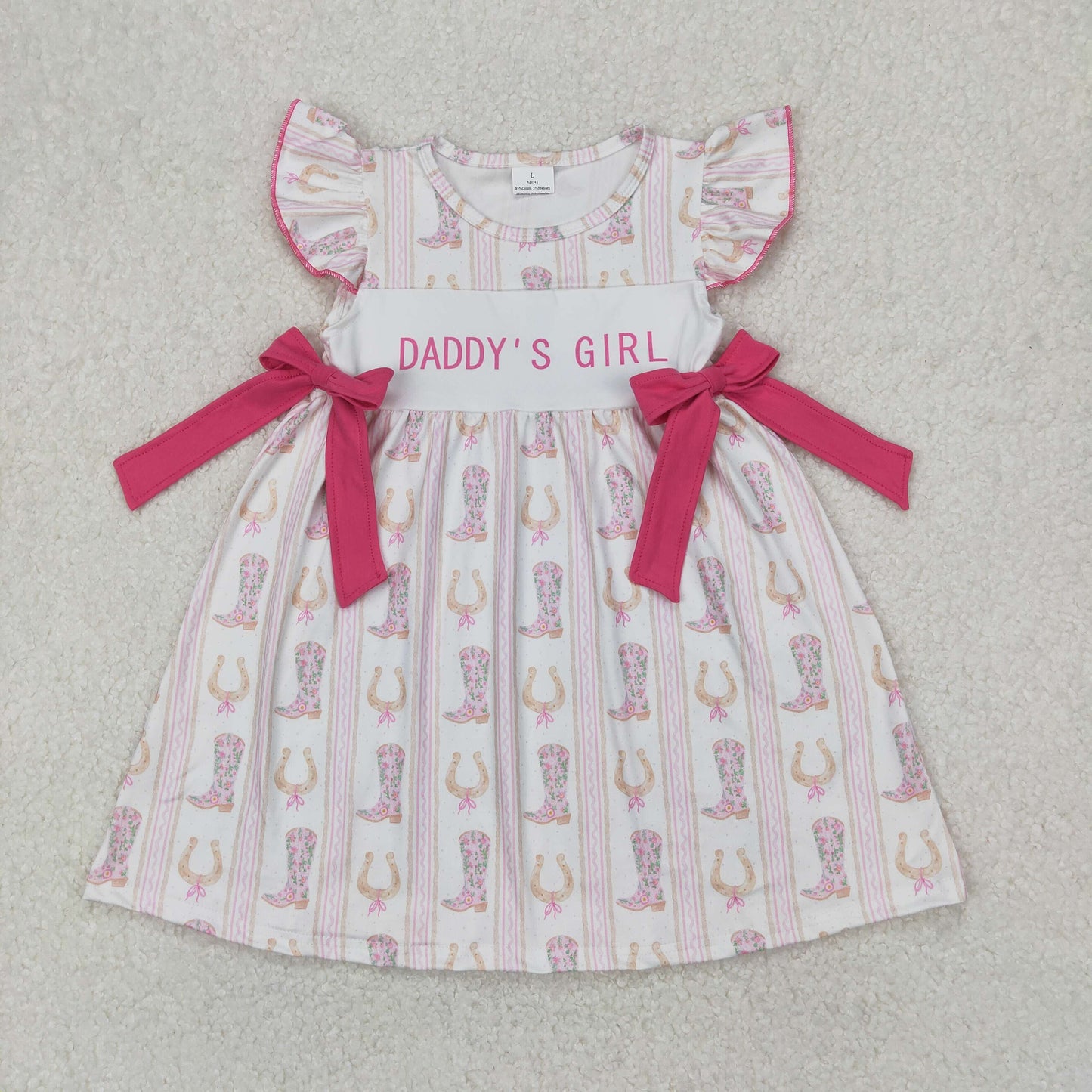 GSD2053 girls DADDY'S GIRL flying sleeve rose bow Dress