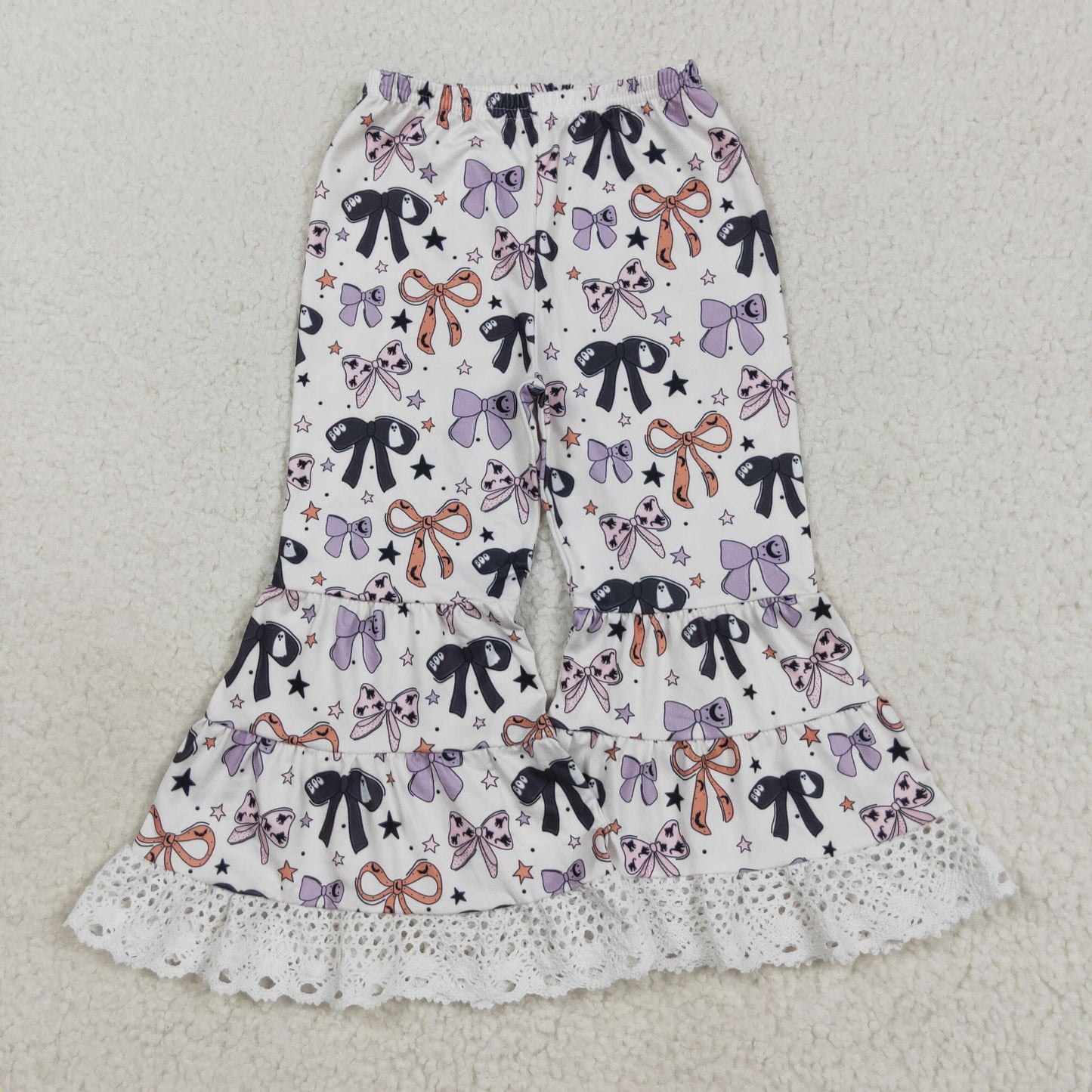 P0783 baby girls Halloween black orange purple bow long bell pant