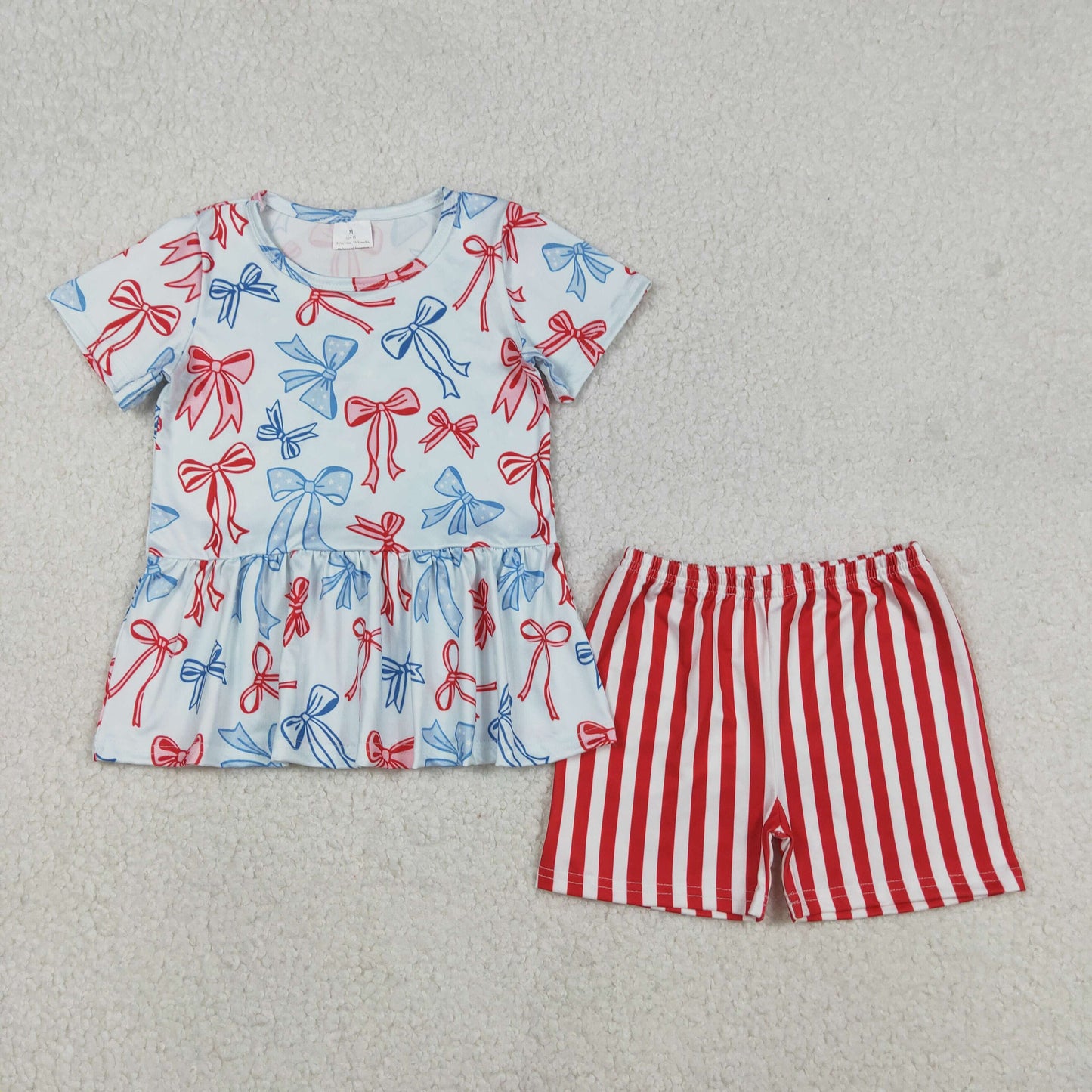 GSSO2838 baby girls July Fourth red stripe shorts outfits