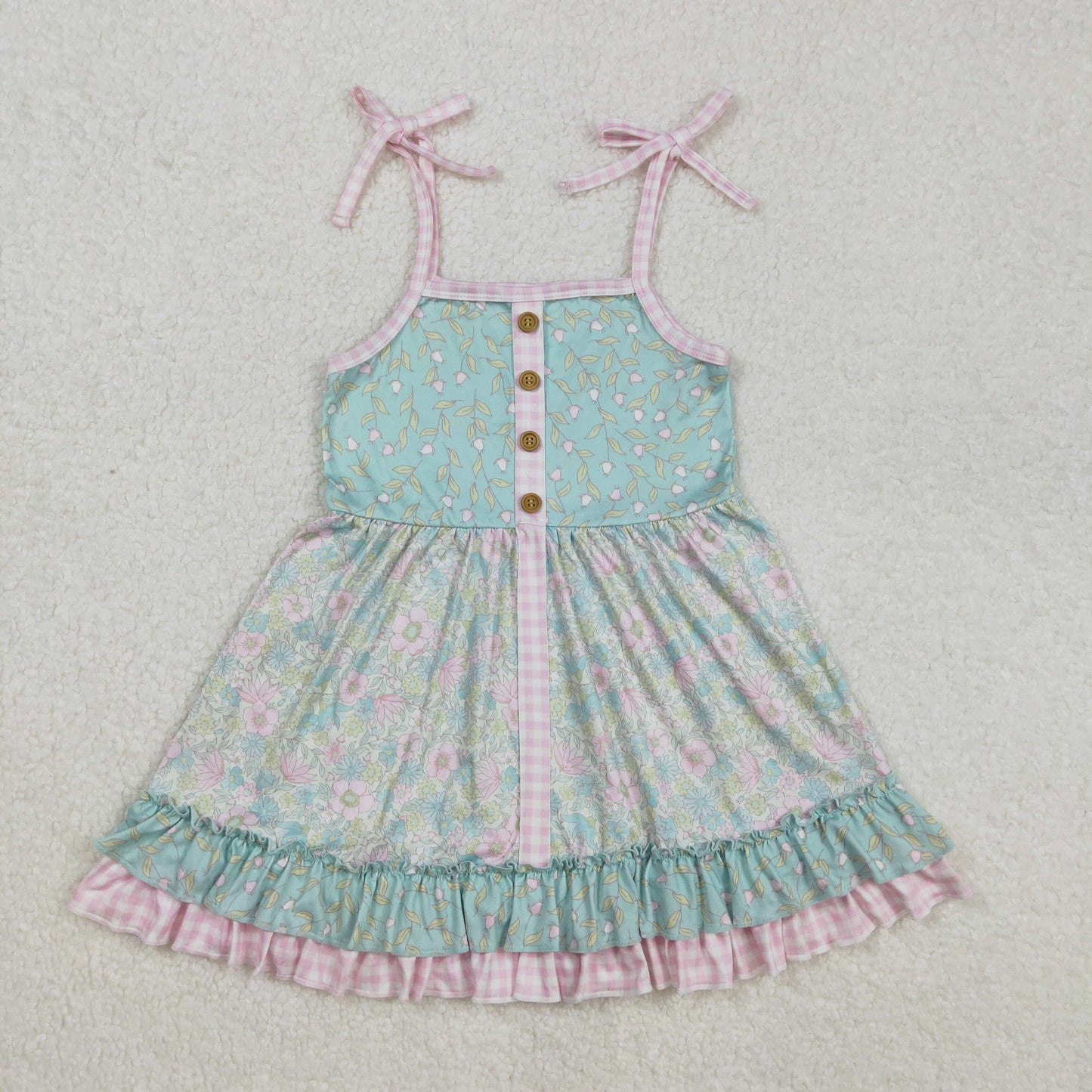 GSD1748 baby girls green pink checked floral Dress