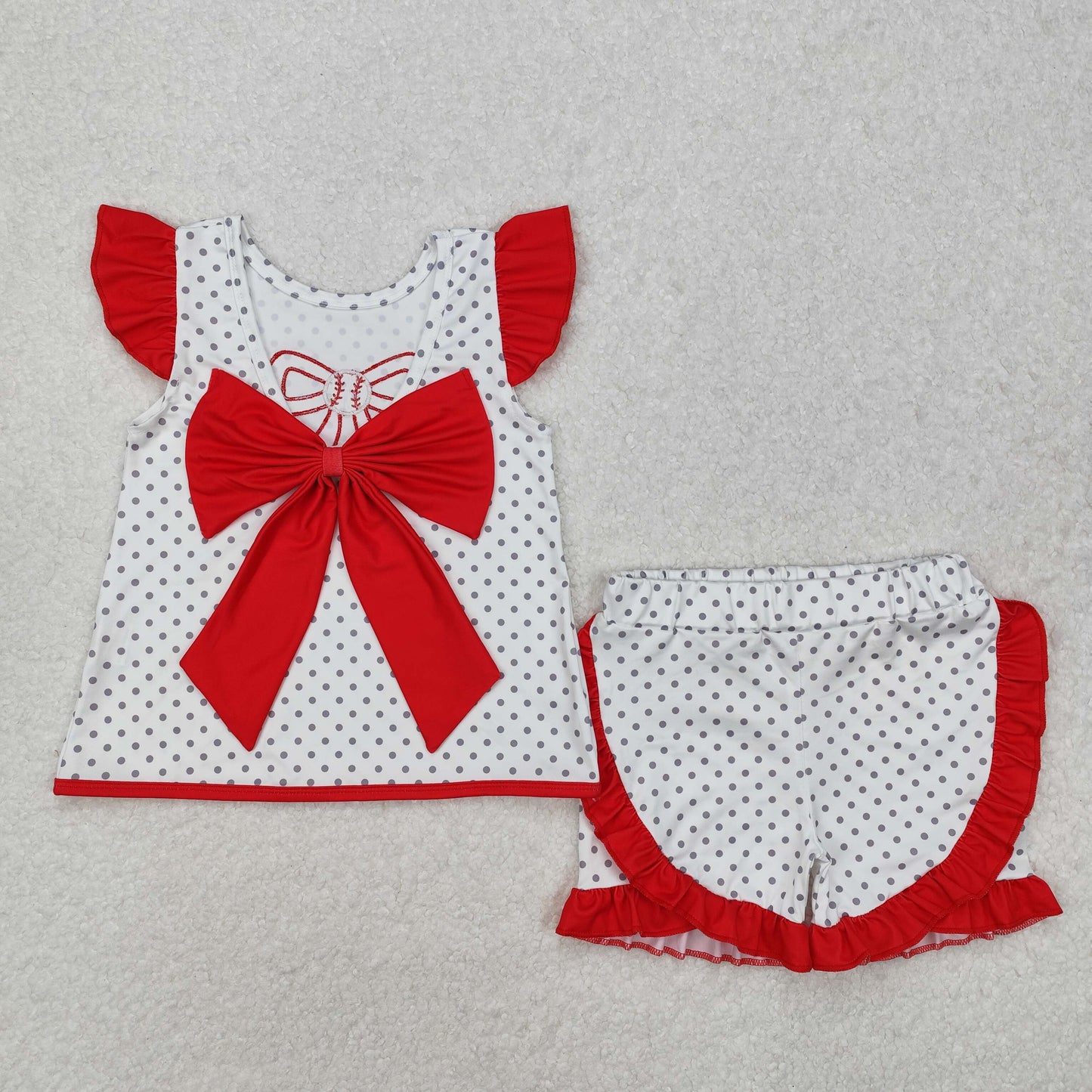 GSSO1698 girls flying sleeve red bow shorts Outfits embroidery