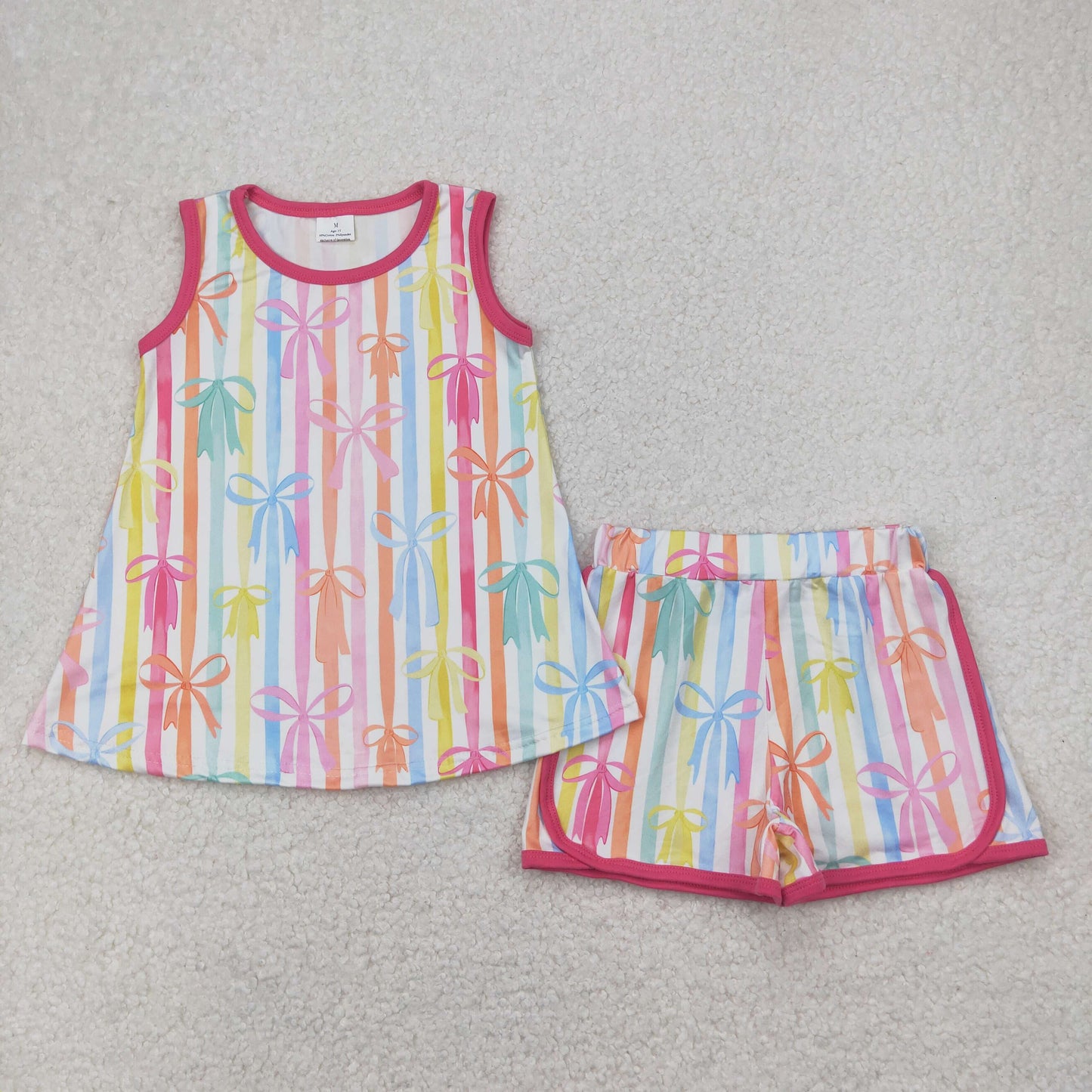 GSSO2465 baby girls sleeveless bow colorful stripe outfits