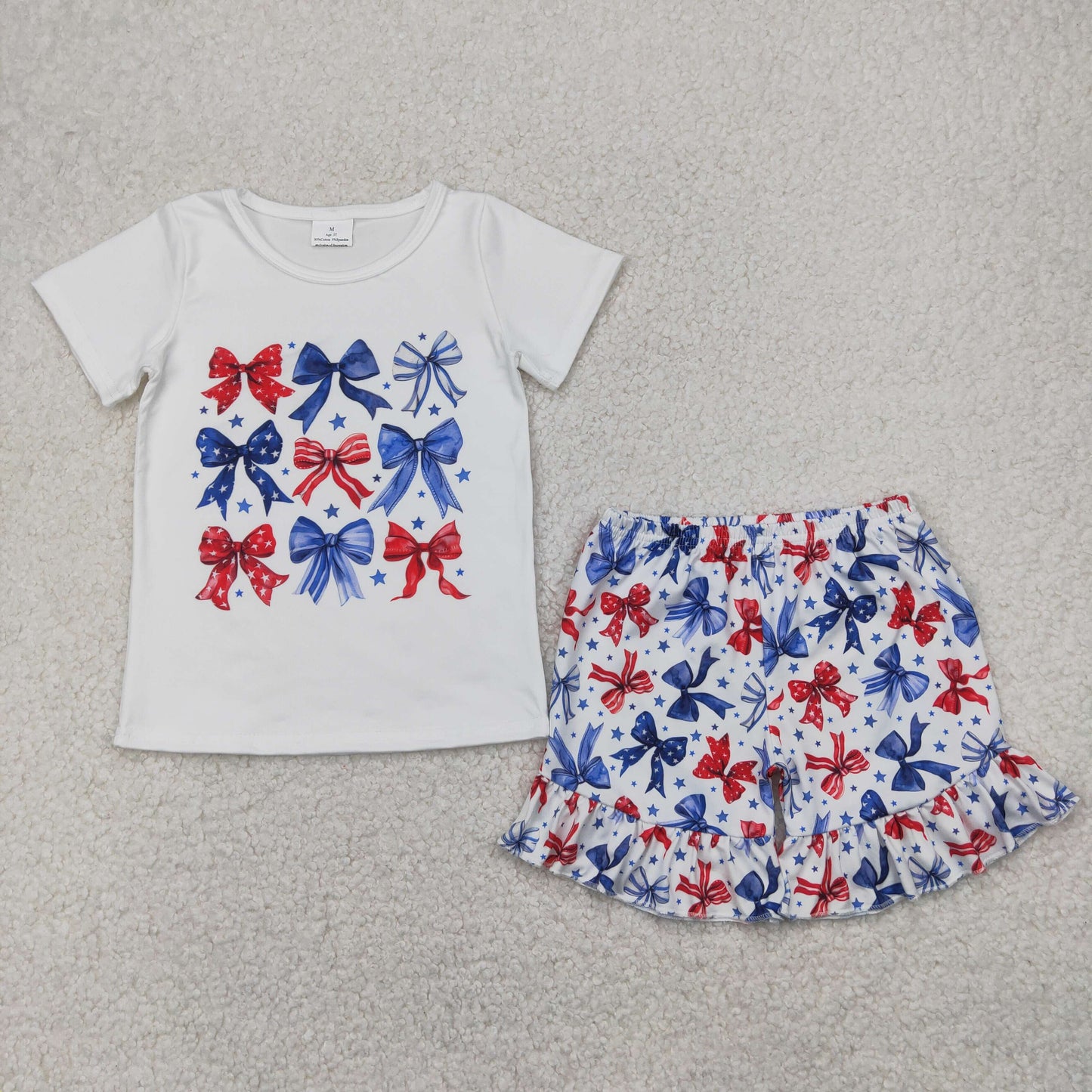 GSSO2512 baby girls July Fourth white short bow shorts outfits