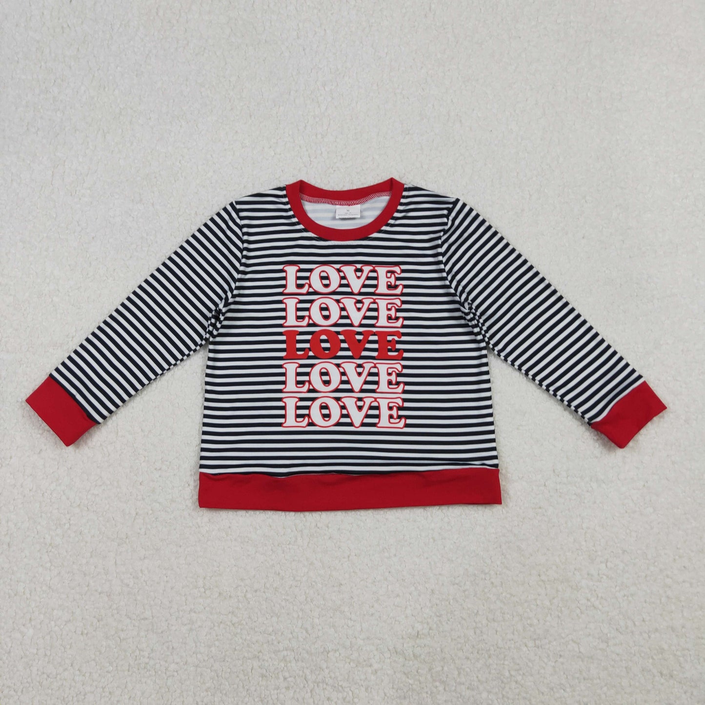 GT1237 baby girls LOVE black red stripe long sleeve top