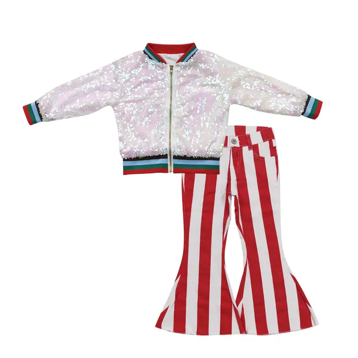 BT0294+P0246 Baby Girls Sequin Jackets red jeans winter set