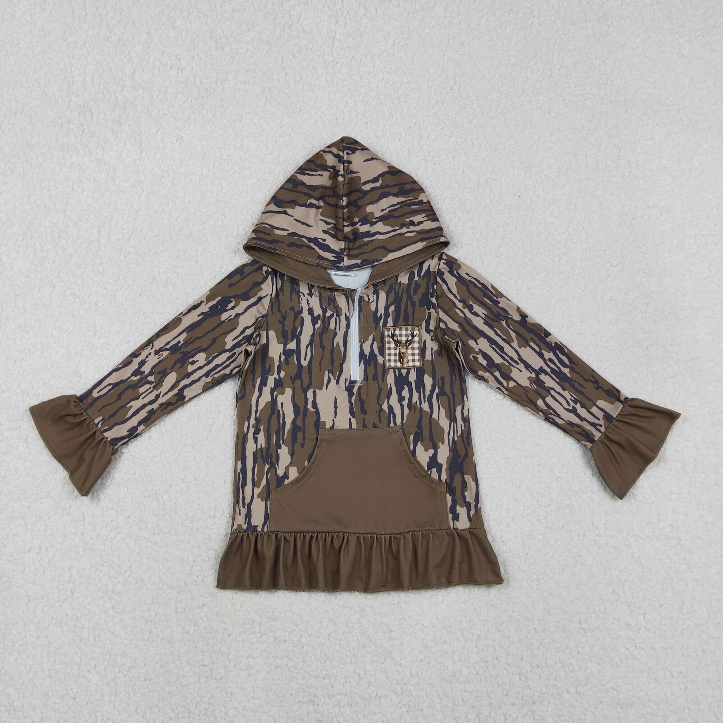 GT1135 baby girls green deer floral hoodies zipper top embroidery