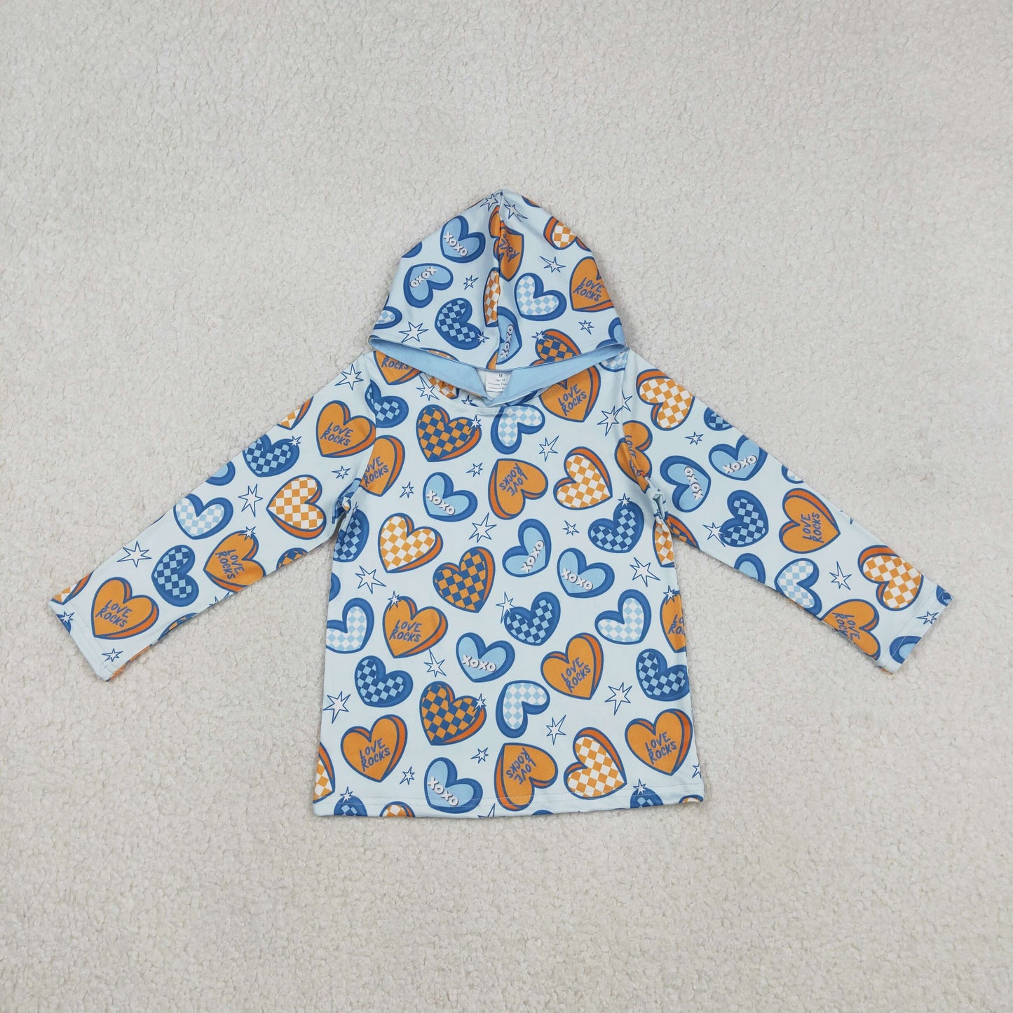 BT1510 baby boys Valentine's love blue long sleeve hooded top