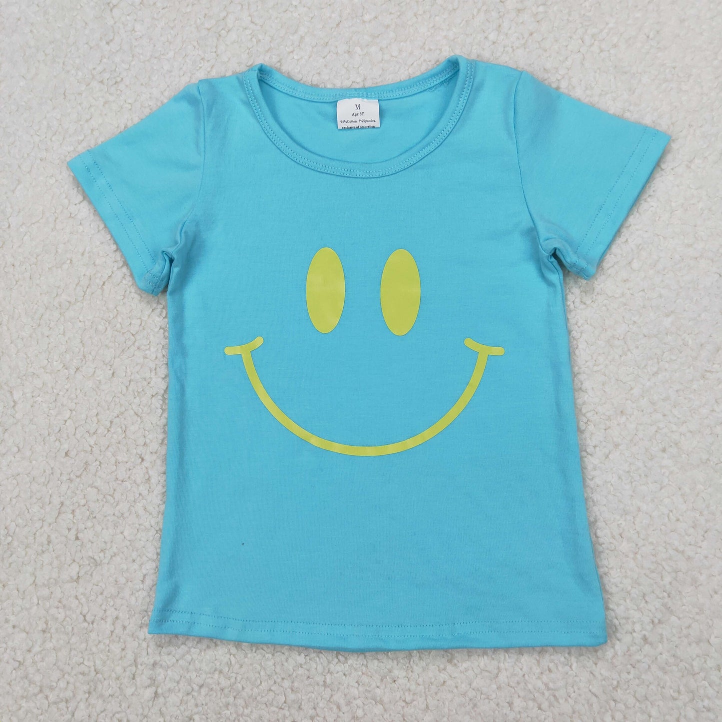 GT0960 Girls smile face blue short sleeve T-shirt vinyl