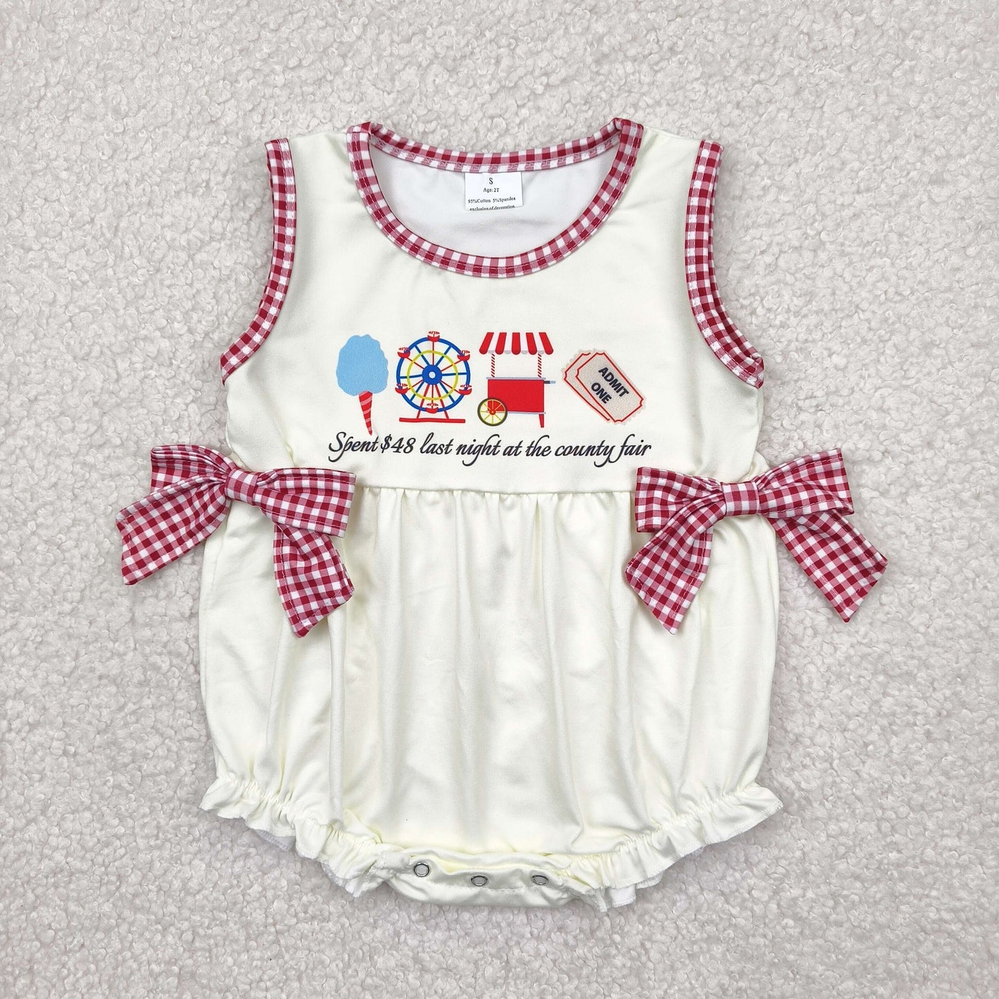 SR3037 Baby girls sleeveless red checkered bow yellow romper
