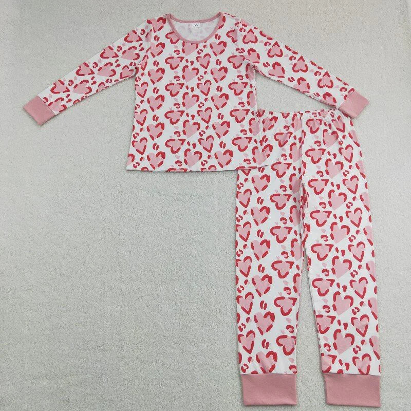 Family Matching Adult Baby girls pink red love leopard pajamas clothing