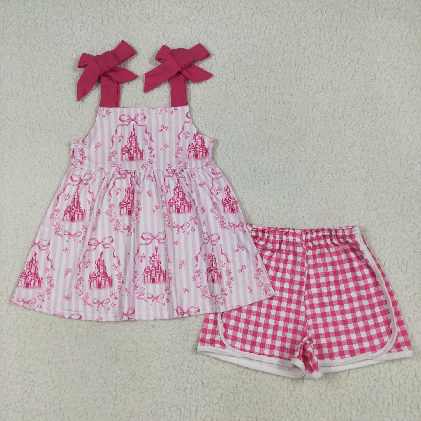 GSSO2582 baby girls rose castle checkered shorts outfits