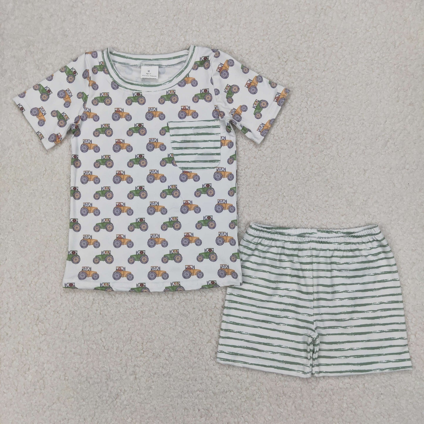 BSSO1354 Boys tractor pocket stripe short sleeve shorts outfits