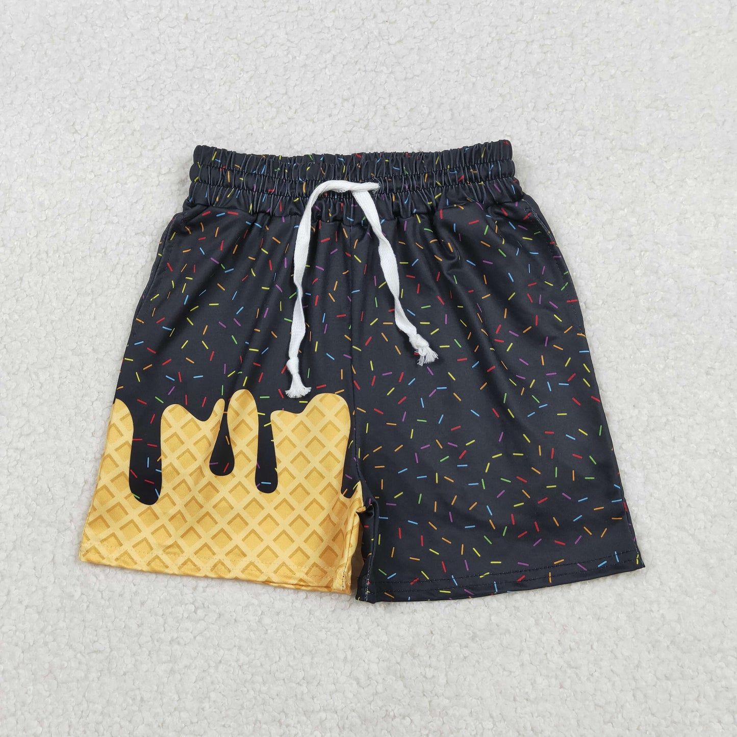 SS0624 baby boys black Waffle ice cream shorts