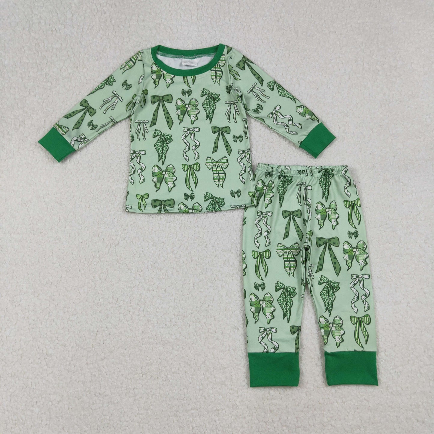 GLP2840 baby girls green bow pajamas