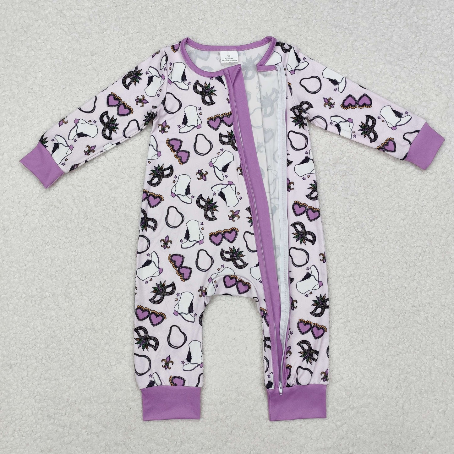 LR2038 Baby boys Mardi Gras zipper romper