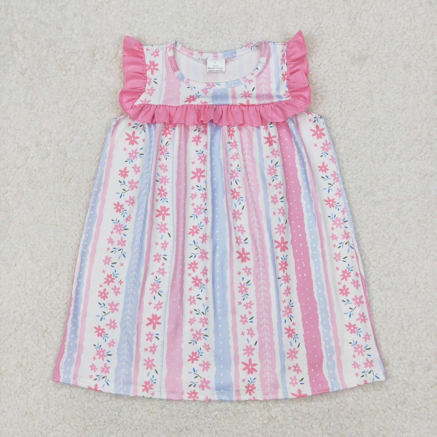 GSD1901 girls floral sleeveless stripe pink Dress