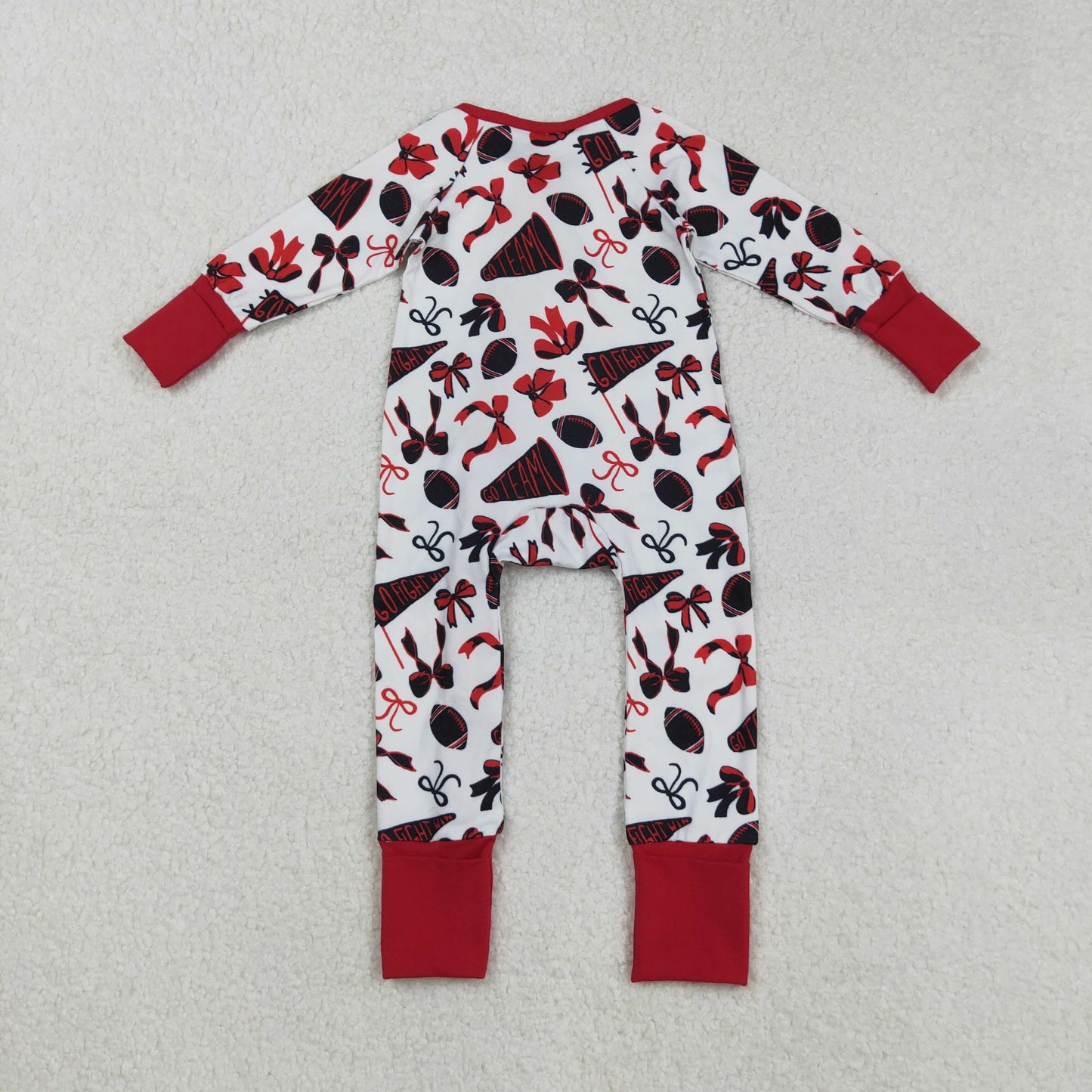 LR2512 baby girls Cheer bow red floral zipper romper