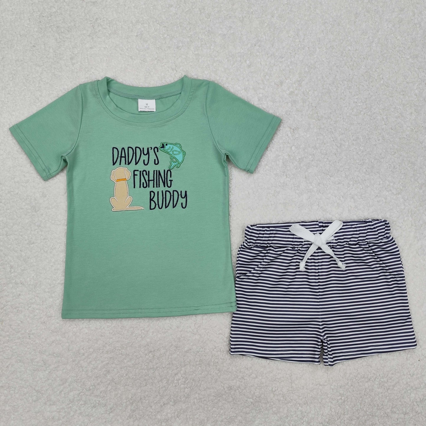 BSSO1147 Boys FISHING BUDDY green shorts Outfits embroidery