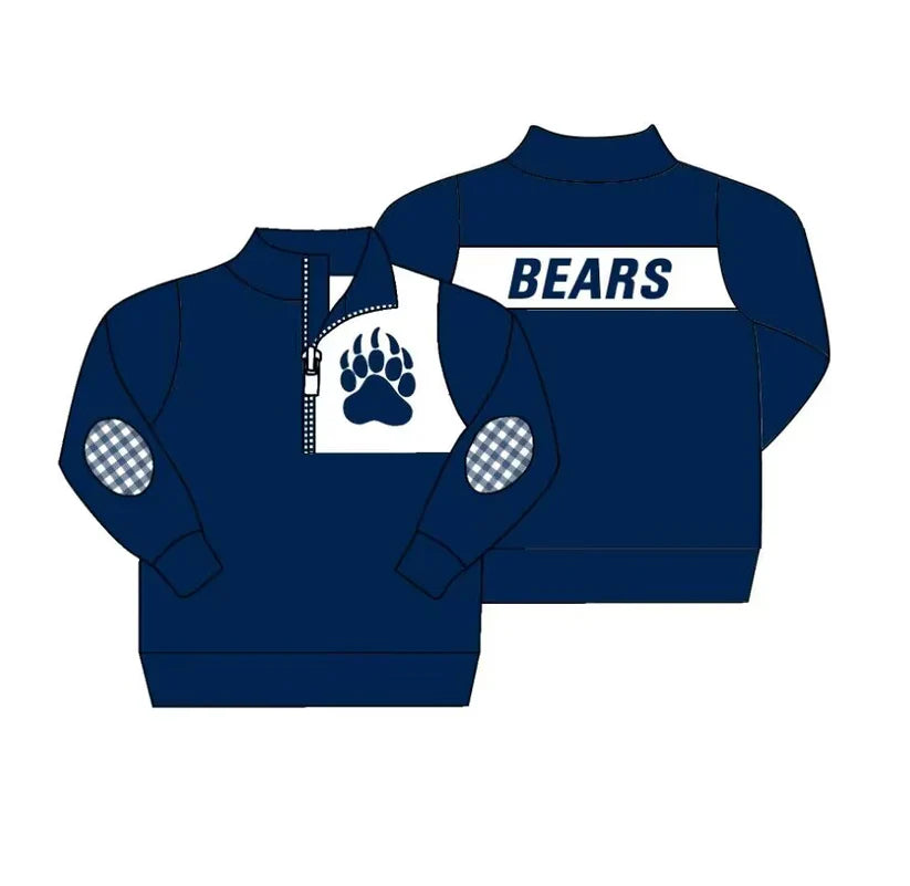 MOQ 3 Custom design Boys Bears team navy Pullover