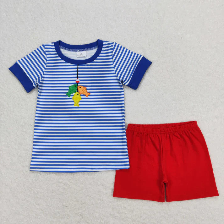 Matching Boys clothes embroidery summer Short Sleeve Shorts sets