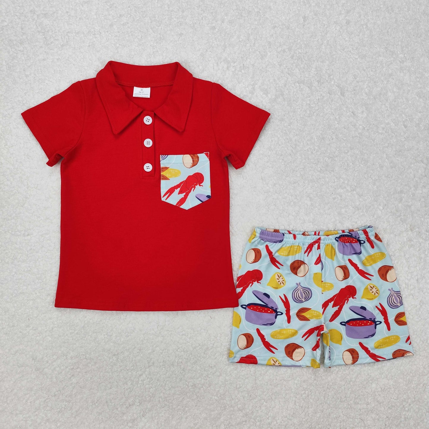 BSSO1188 Boys red pocket crawfish shorts outfits