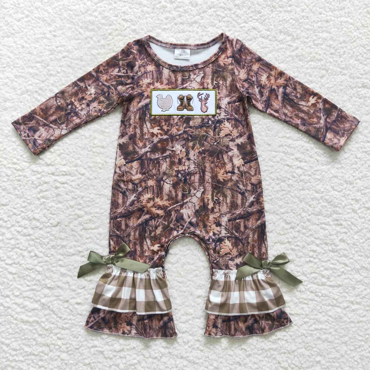 LR0526 Girls long sleeve deer romper embroidery (Shipment from the US)