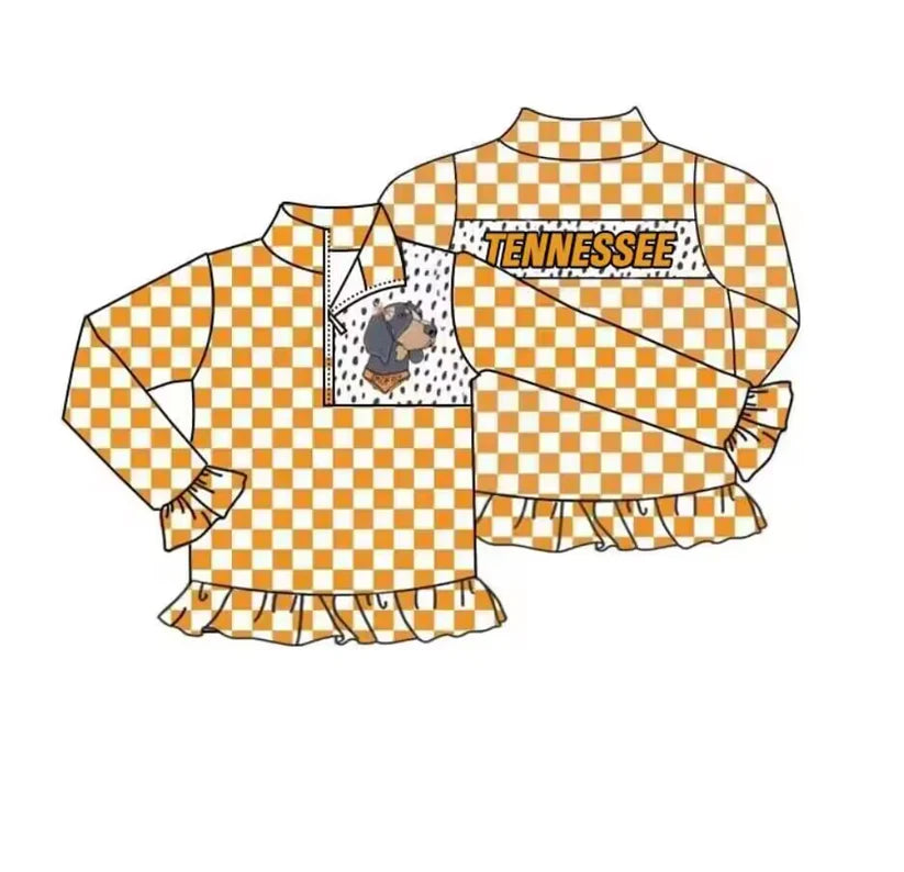 MOQ 3 Custom design girls TENNESSEE team checkered orange Pullover