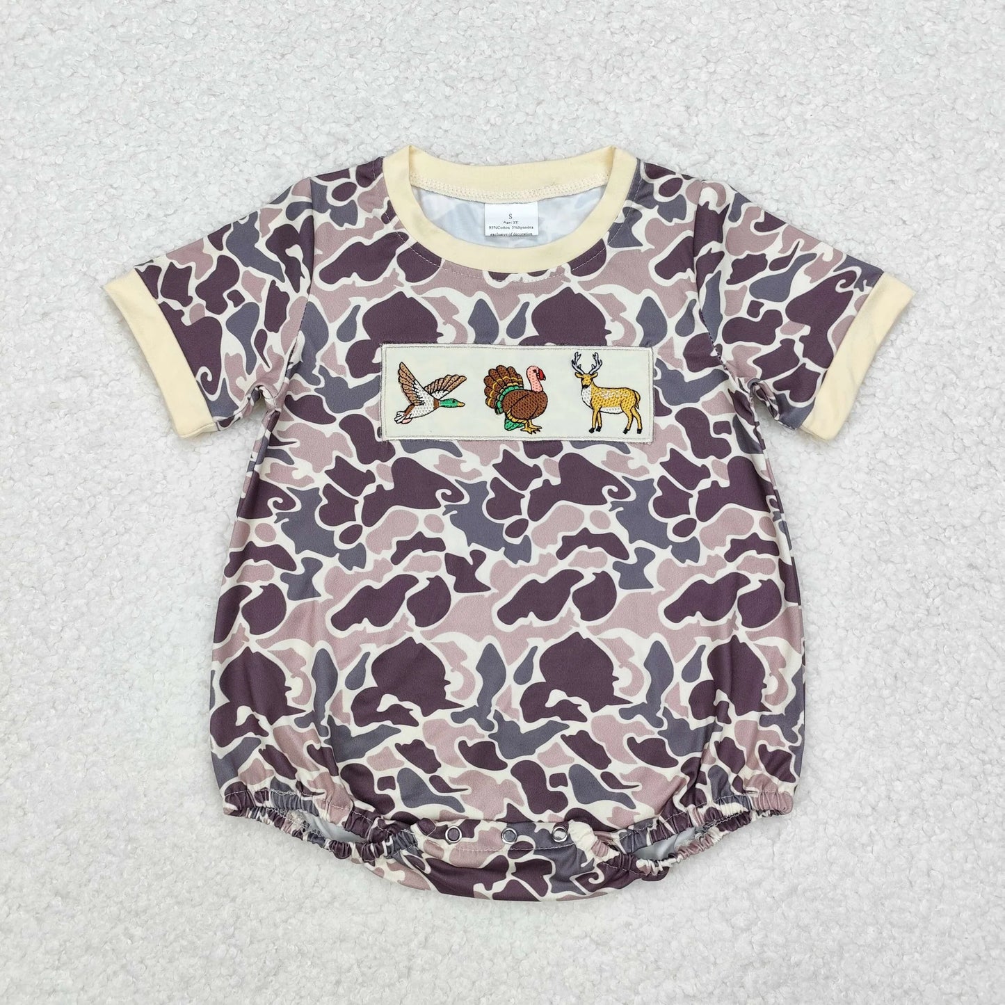 SR1902 Baby short sleeve Thanksgiving camo romper embroidery (Shipment from the US)