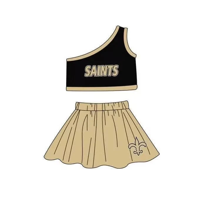 MOQ 3 Custom design baby girls SAINTS top skirt girls team outfits