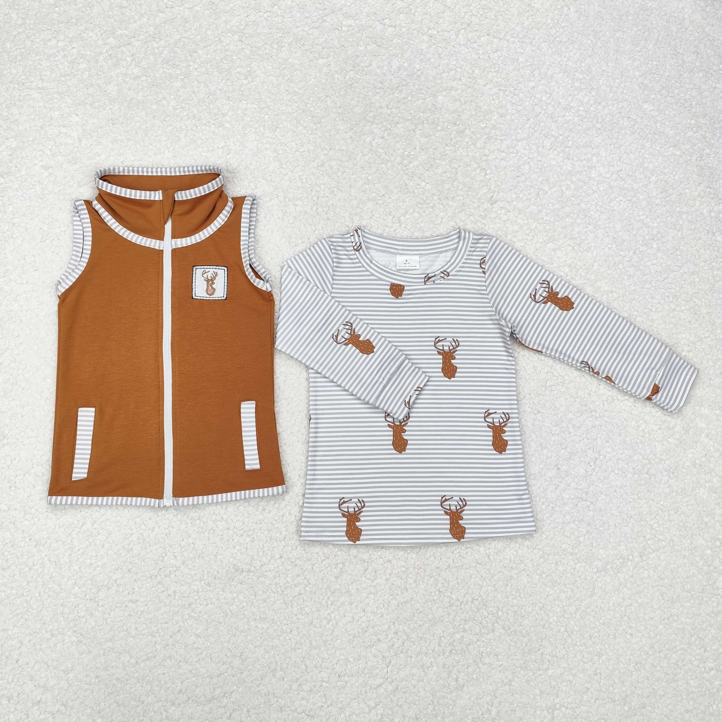 Matching Baby boys girls deer stripe long sleeve plus vest top clothing 2pcs