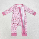 LR0689 long sleeve western cow pink baby bamboo romper (Shipment from the US)