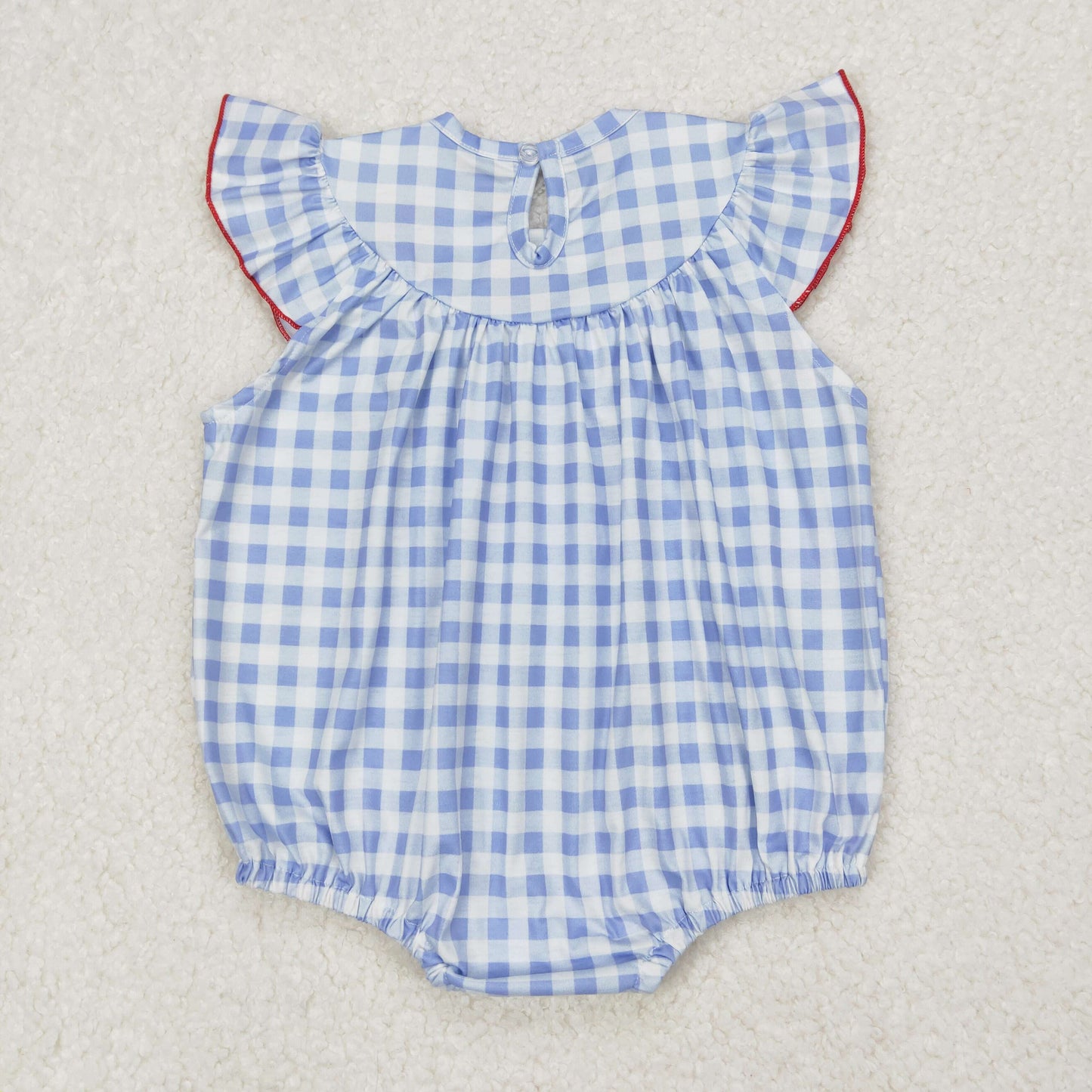 SR2571 Baby girls July Fourth flying sleeve checked romper smocked